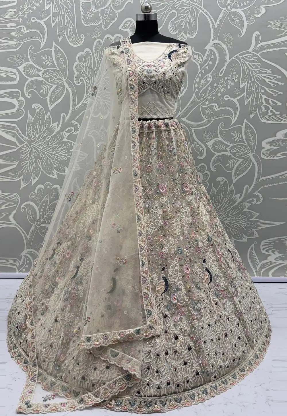 Off White Net Wedding Lehenga Choli 316226
