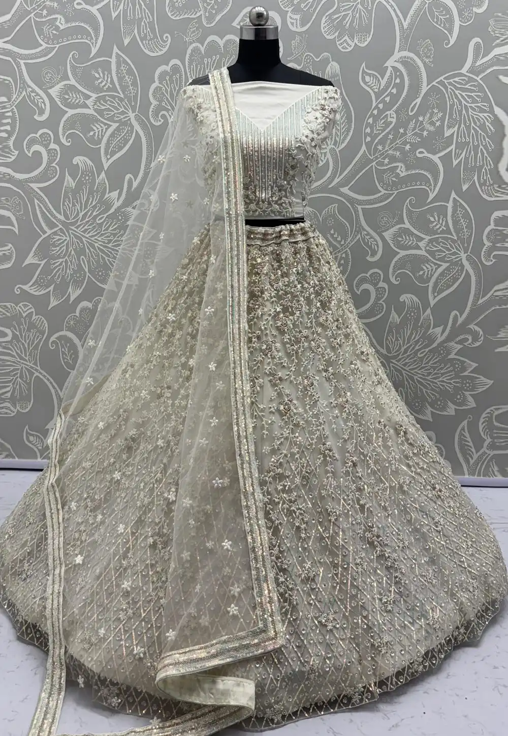 Off White Net Wedding Lehenga Choli 316234