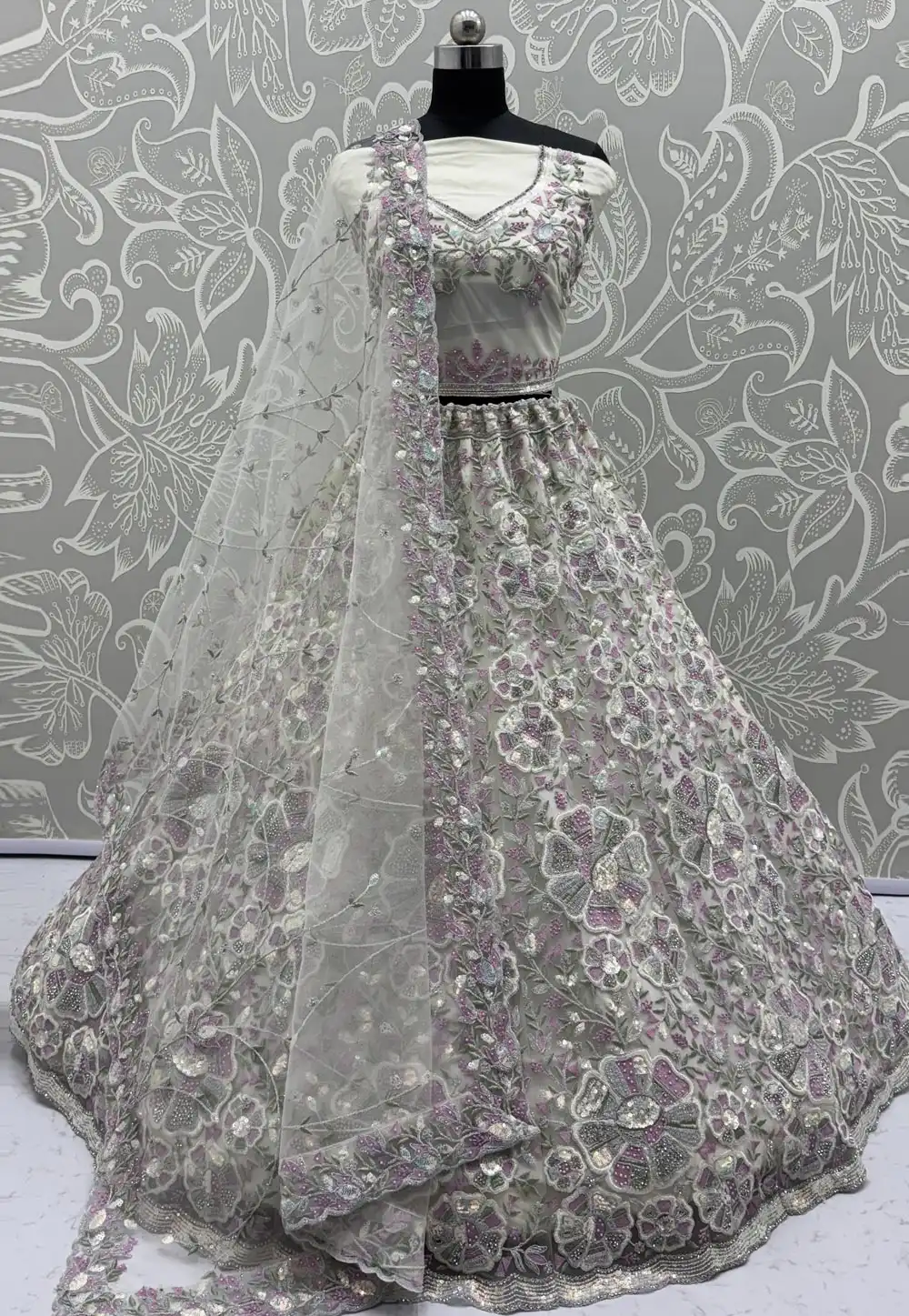 Off White Net Wedding Lehenga Choli 316237