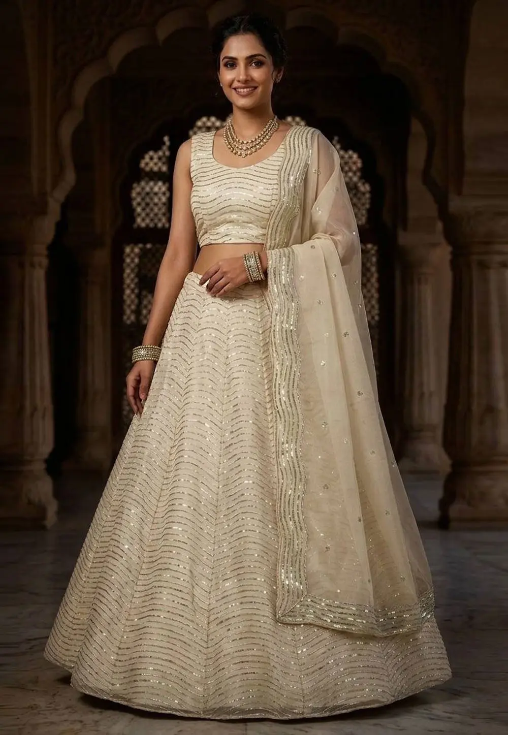 Off White Organza Circular Lehenga Choli 331513