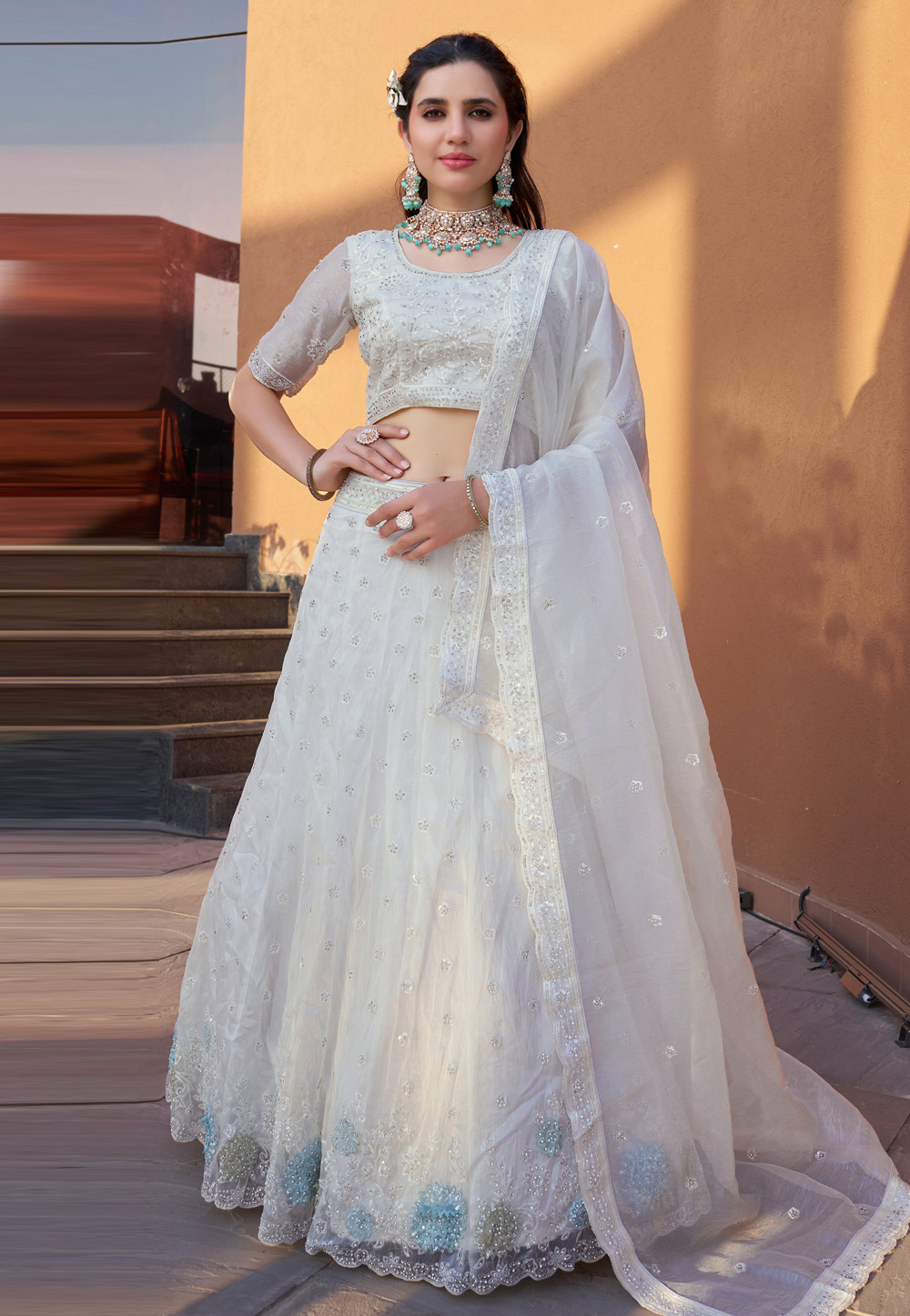 Off White Organza Lehenga Choli 306889