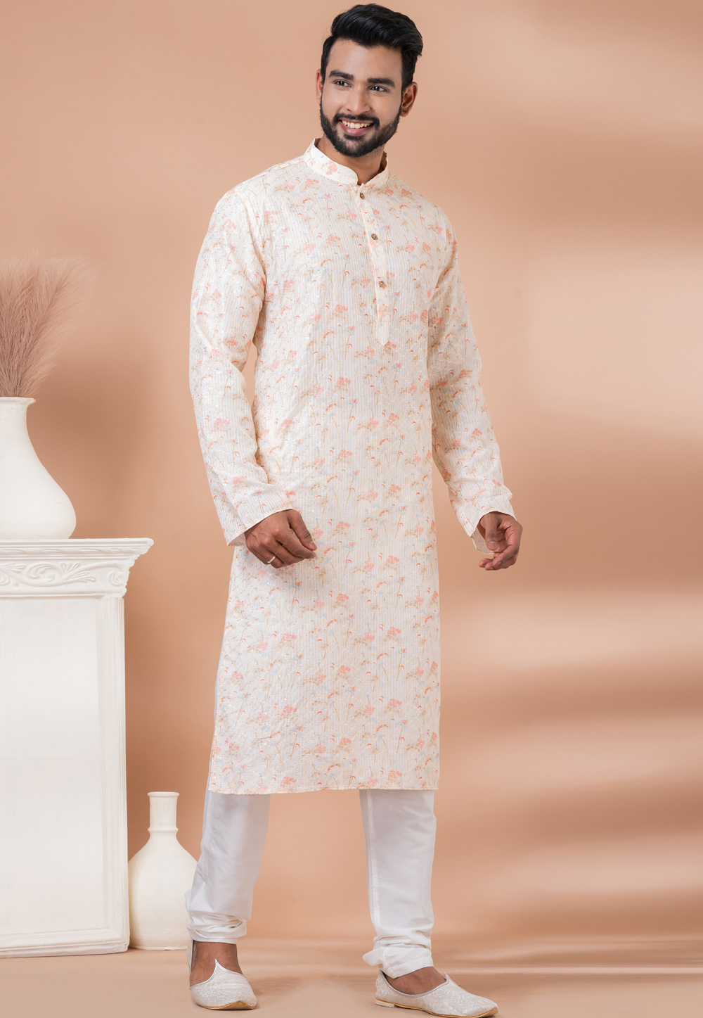 Off White Polyester Kurta Pajama 282585