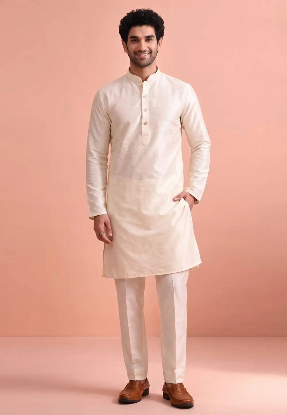 Off White Raw Silk Kurta Pajama 332384