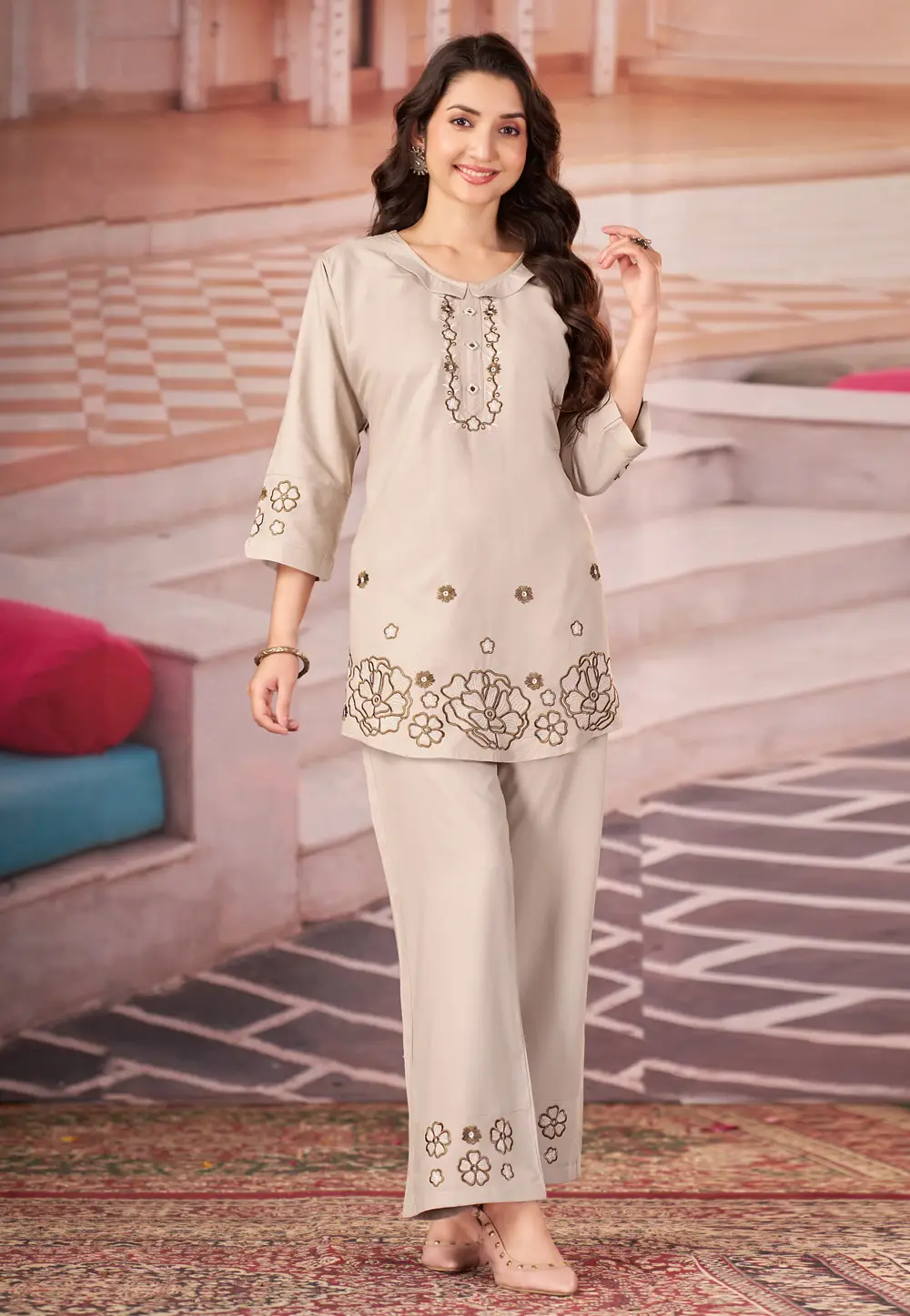 Off White Rayon Co-Ords Set 335016