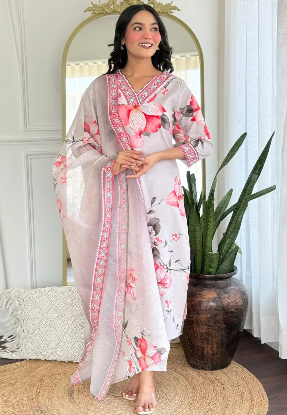 Off White Rayon Readymade Pant Style Suit 321710