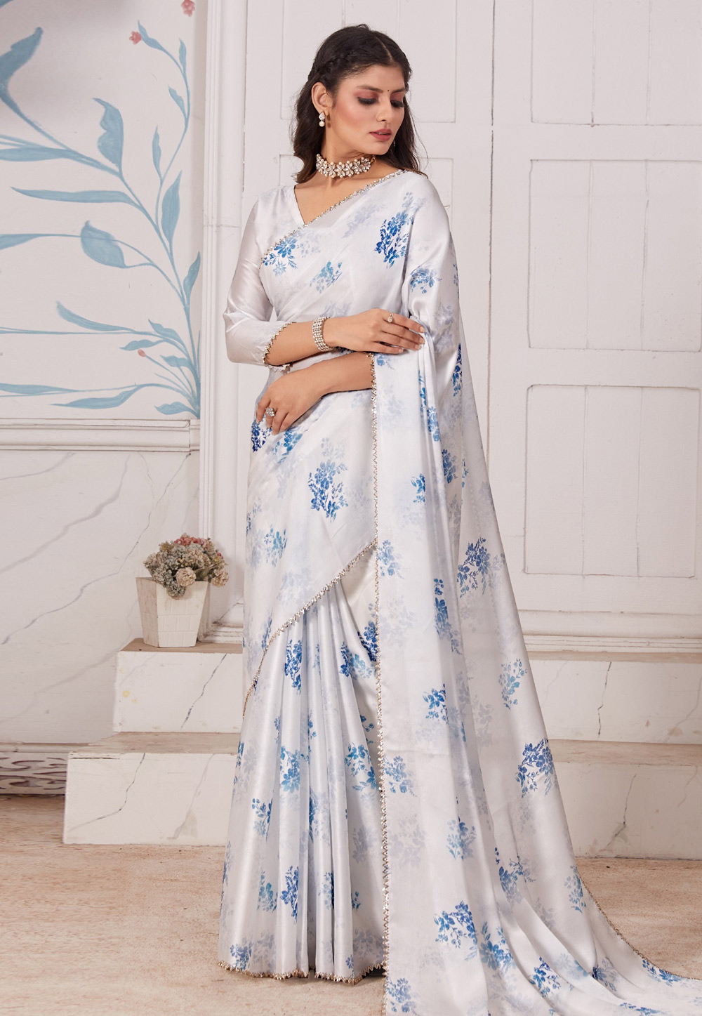 Off White Satin Saree With Blouse 284336
