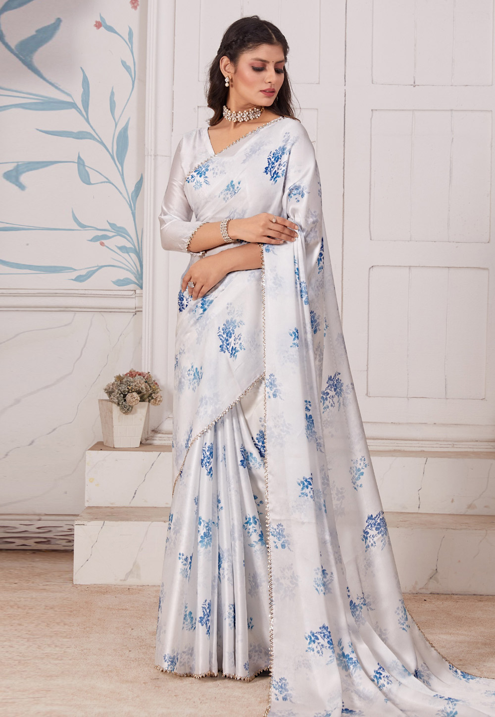 Off White Satin Saree With Blouse 324230