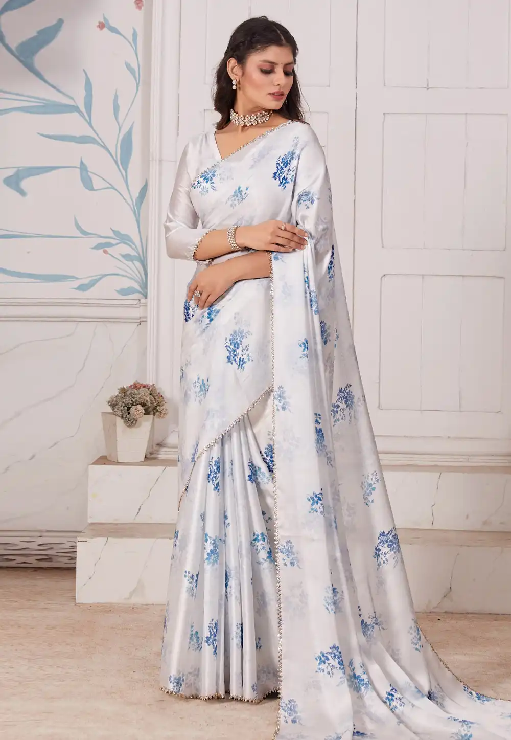 Off White Satin Saree With Blouse 324230