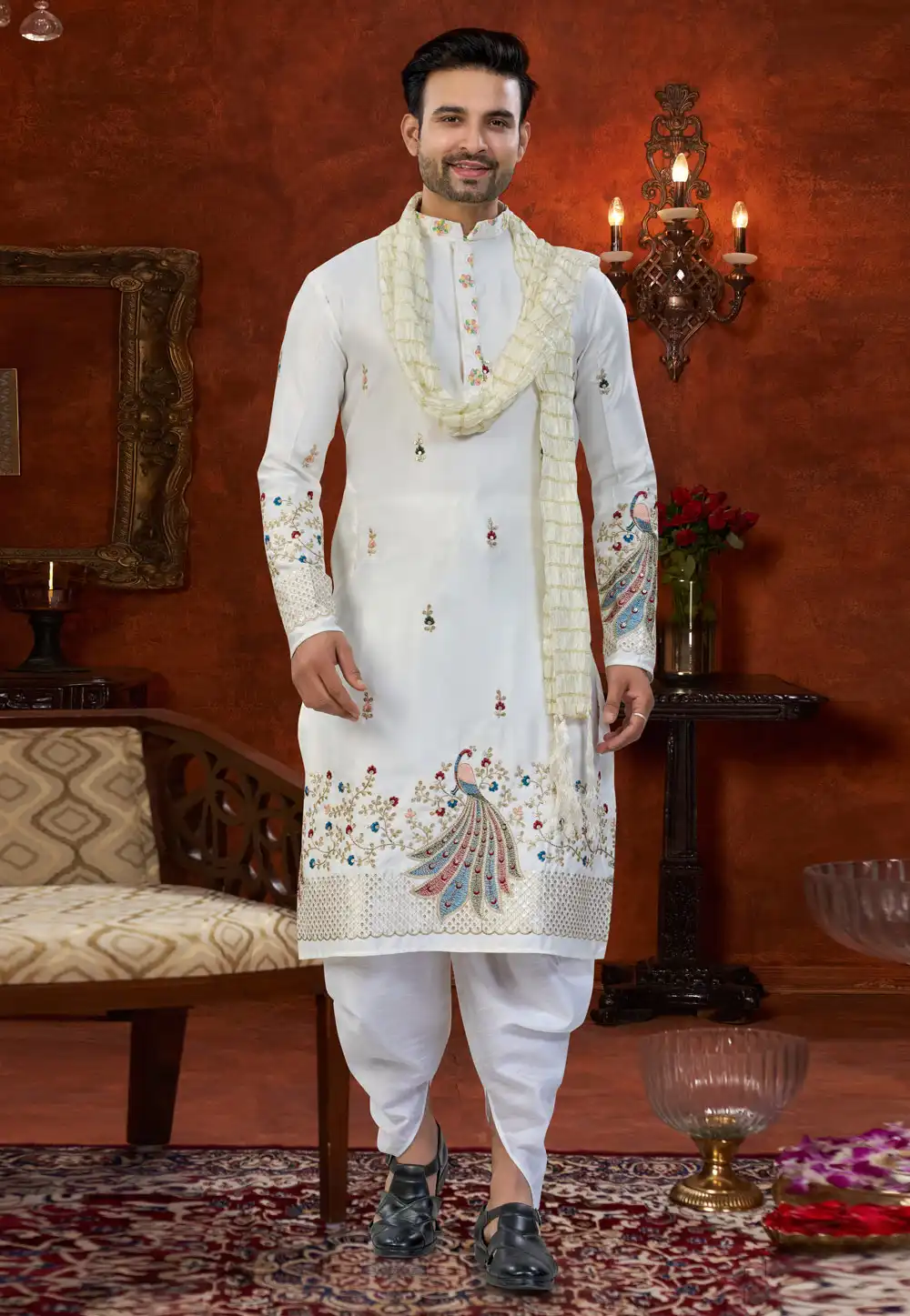 Off White Silk Dhoti Kurta 324599