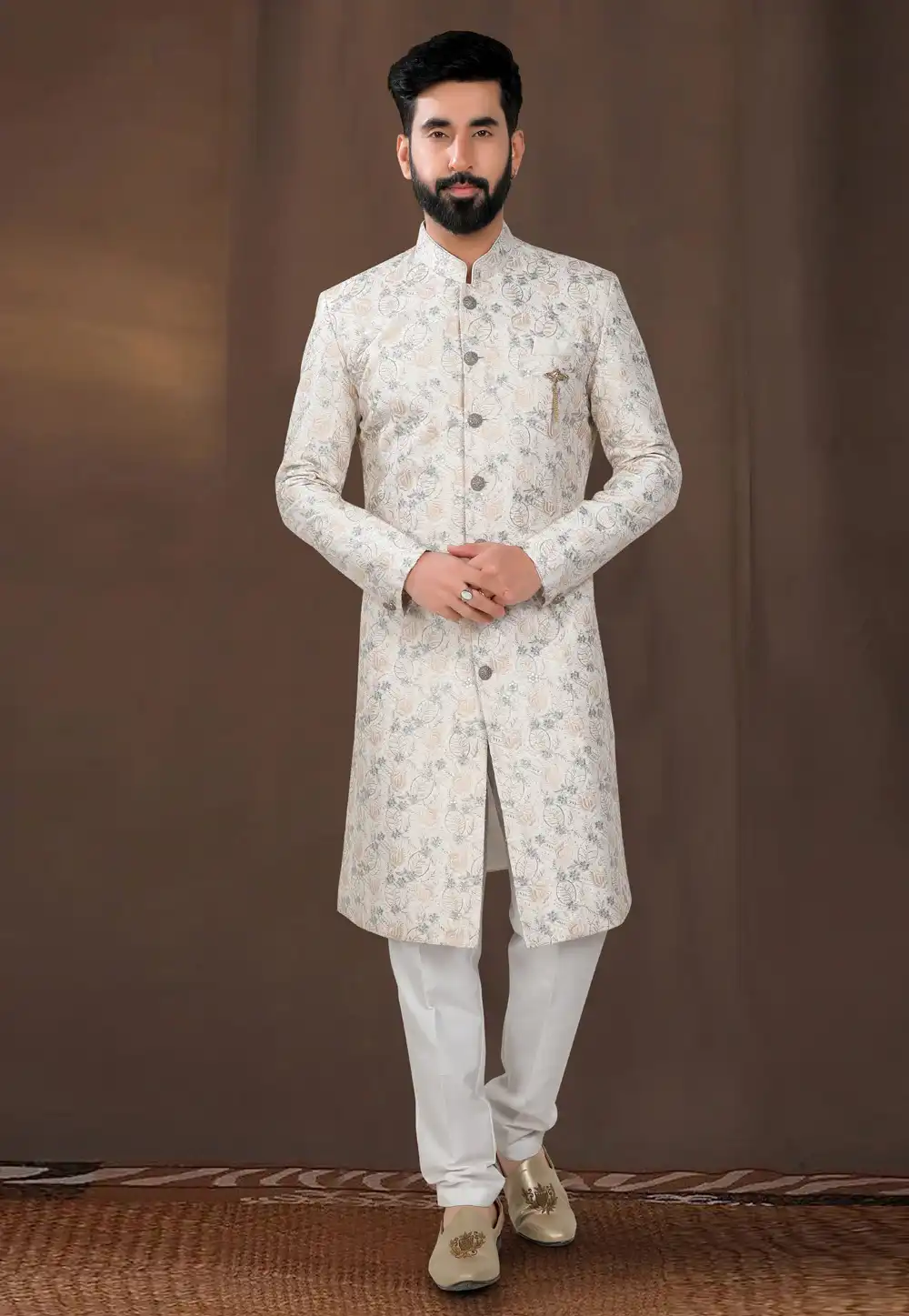 Off White Silk Indo Western Sherwani 312809