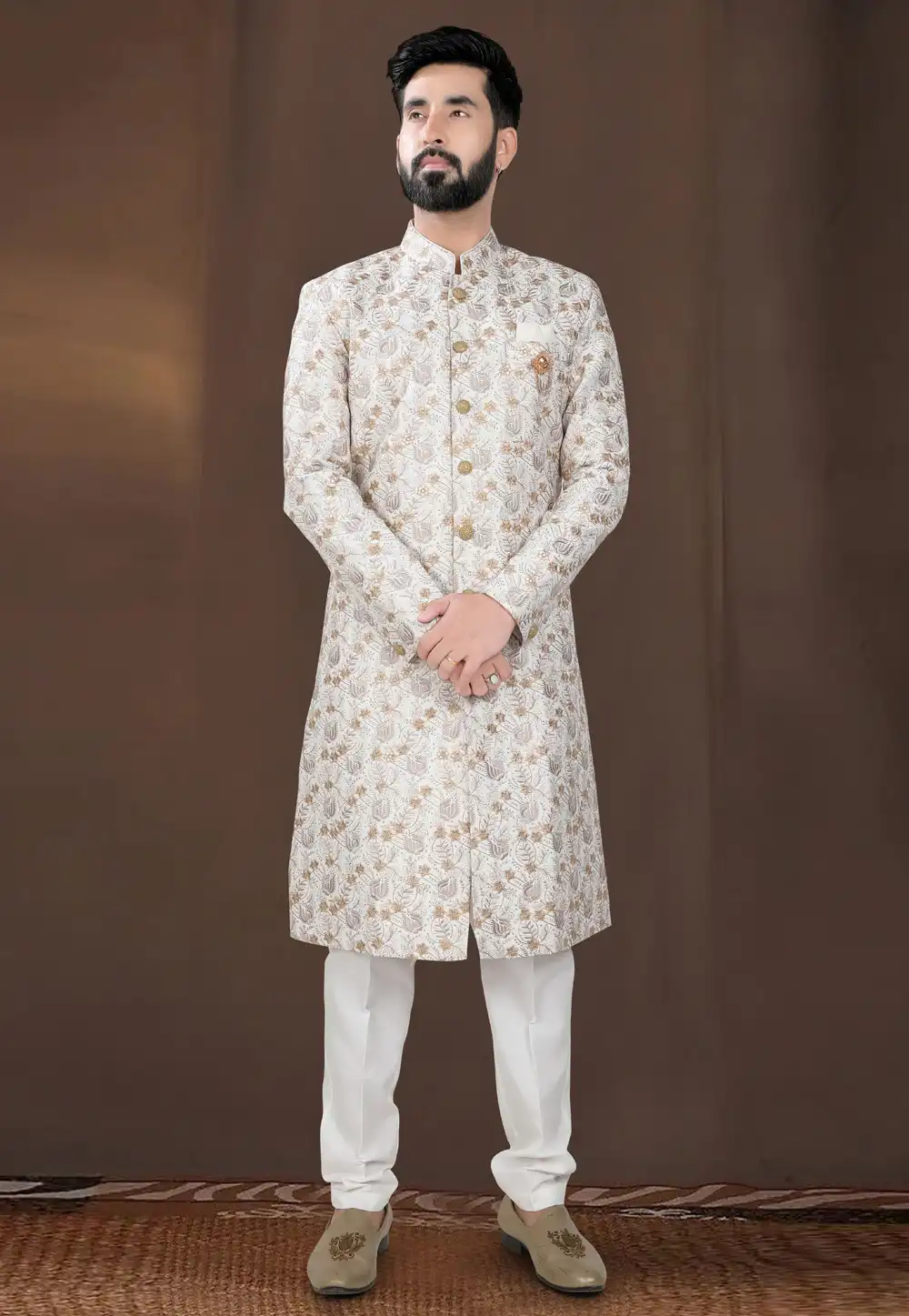 Off White Silk Indo Western Sherwani 312811
