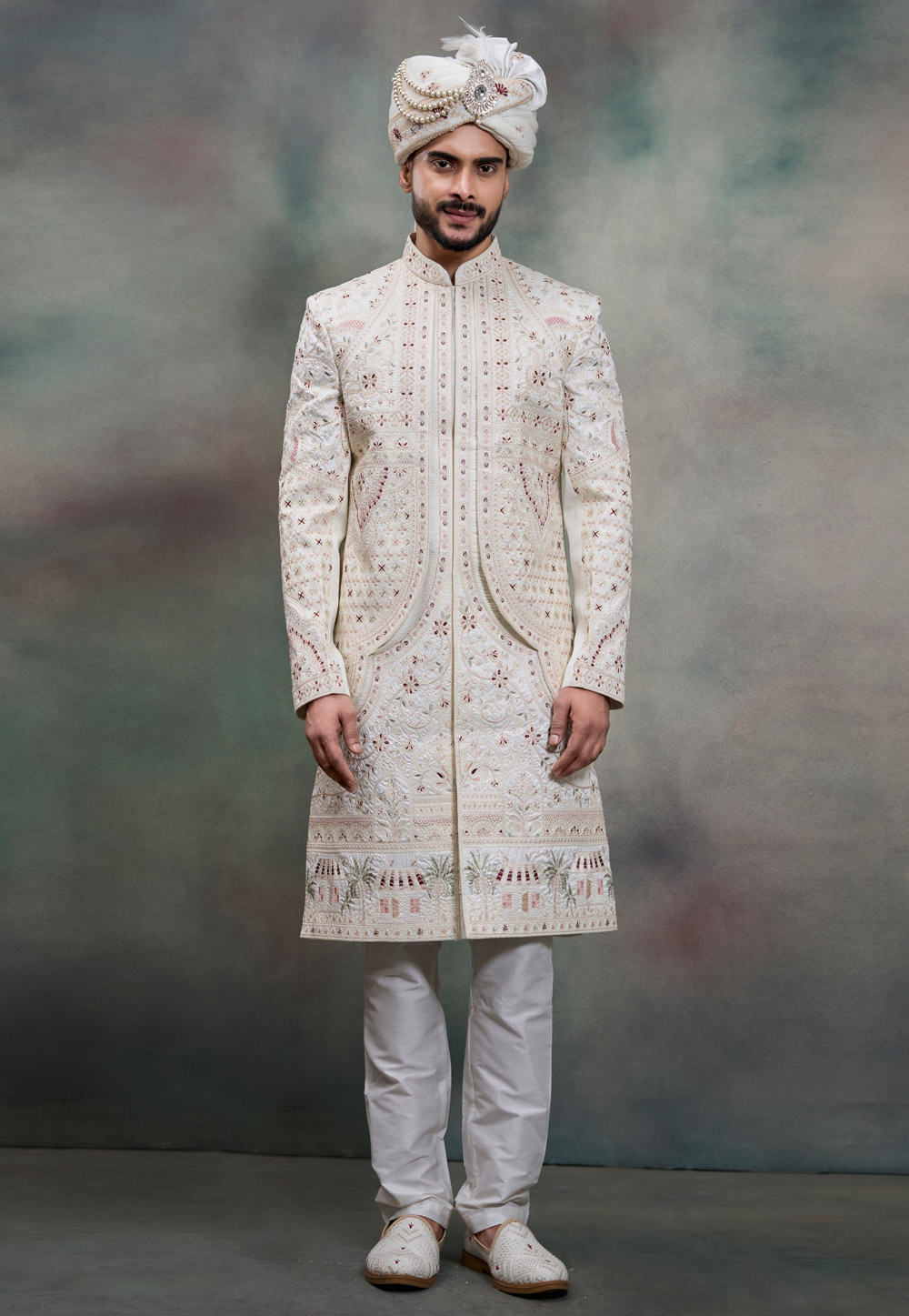 Off White Silk Indo Western Sherwani 322511