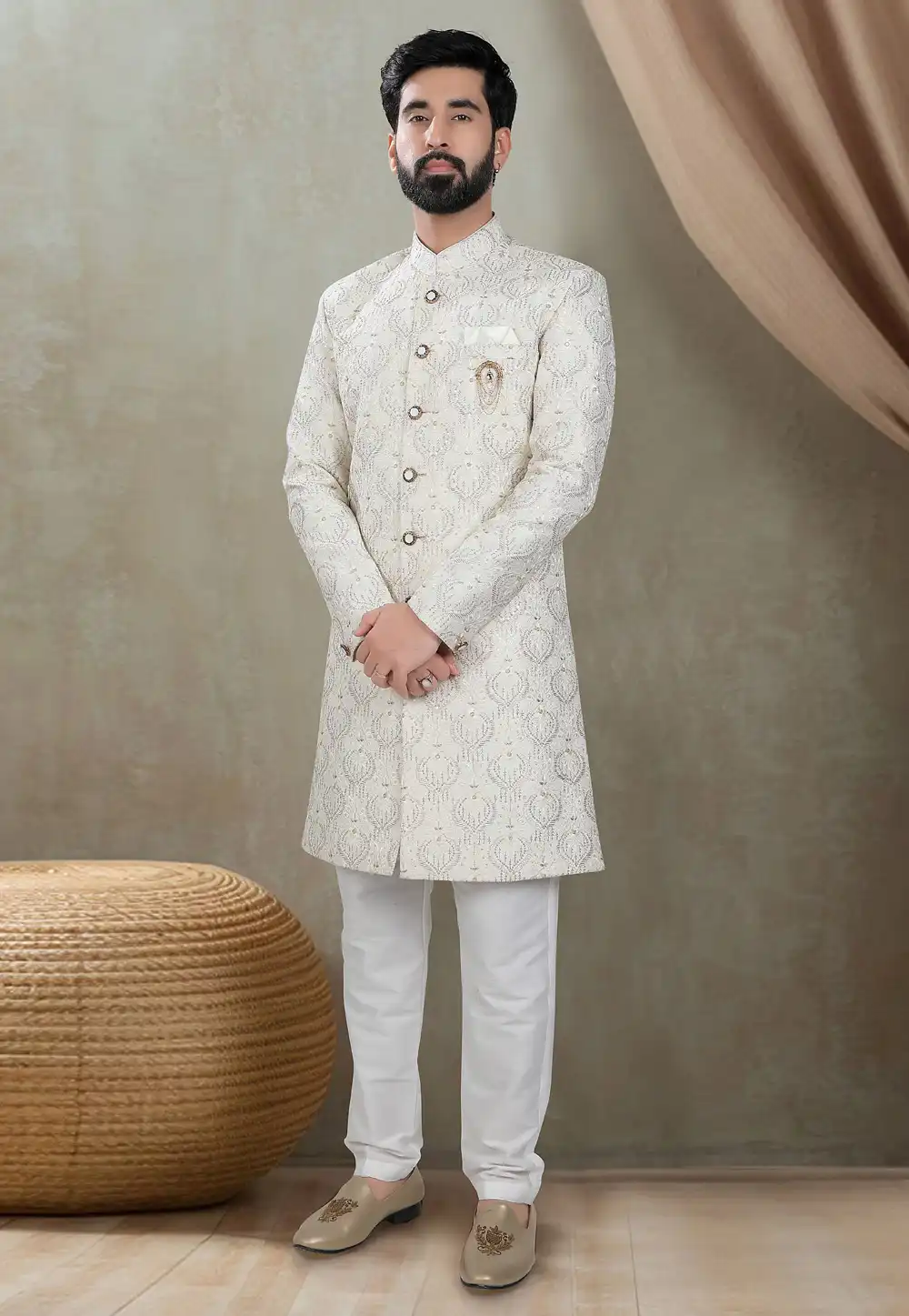 Off White Silk Indo Western Sherwani 311719
