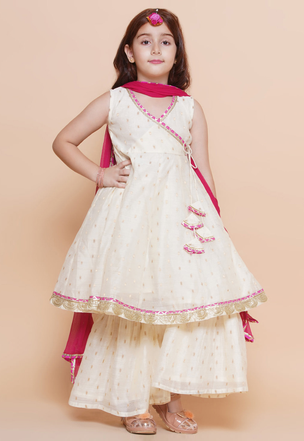 Off White Silk Kids Sharara Suit 282664