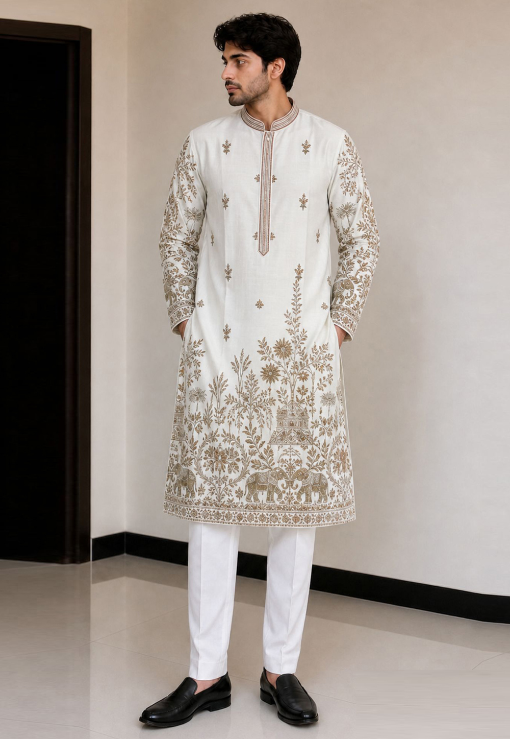 Off White Silk Kurta Pajama 328827