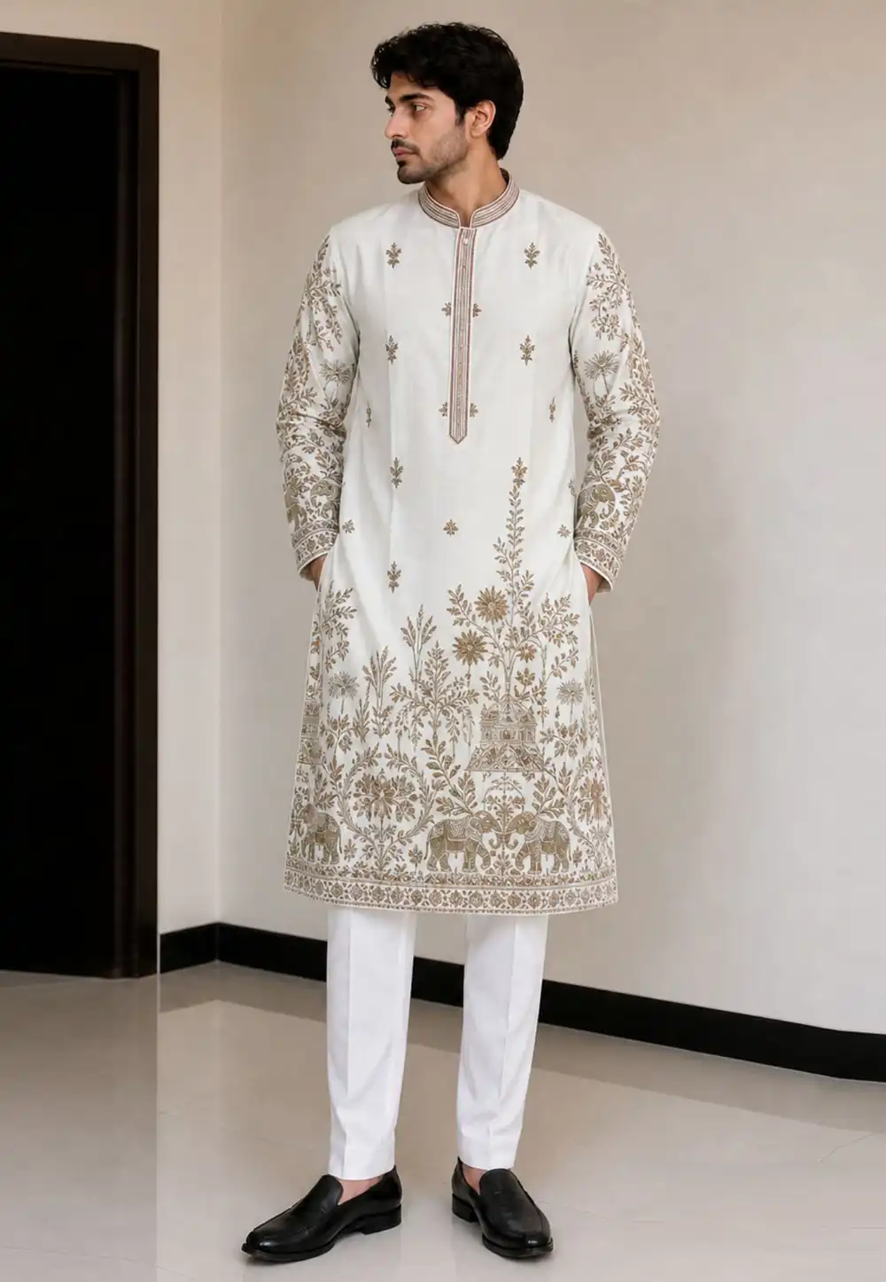 Off White Silk Kurta Pajama 328827