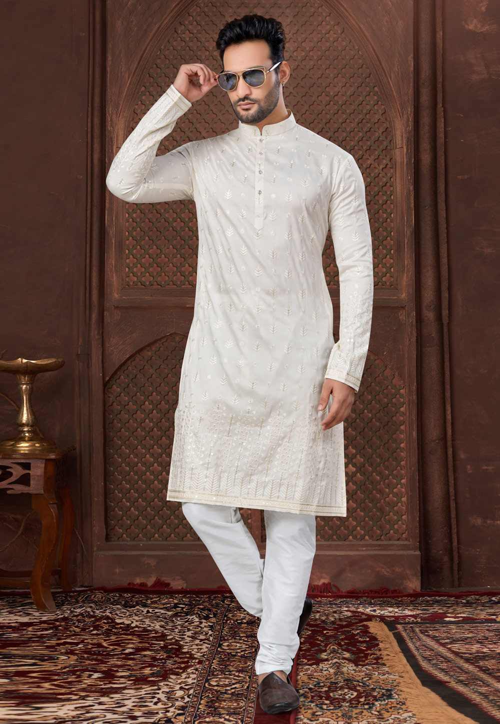Off White Silk Kurta Pajama 307652