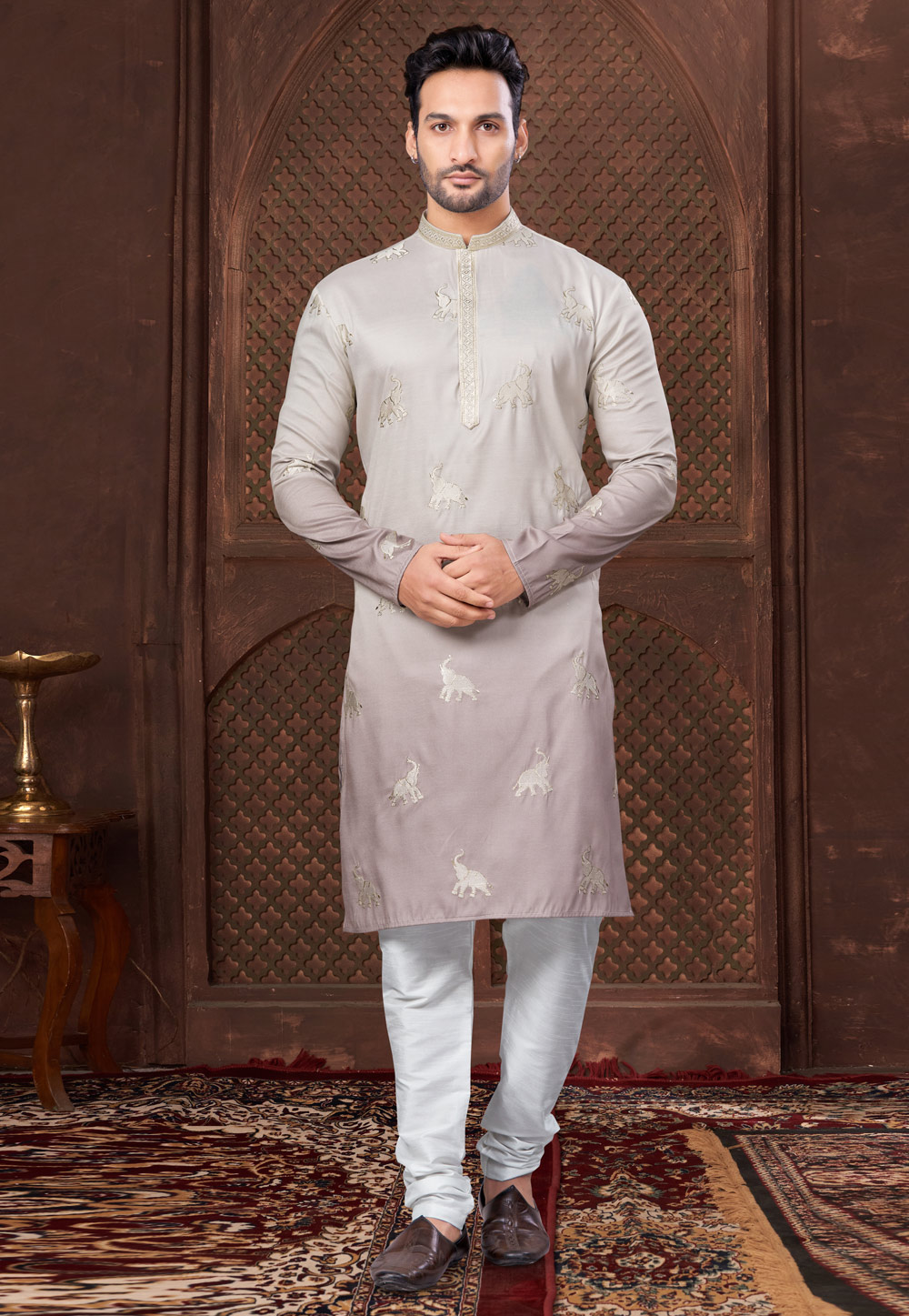 Off White Silk Kurta Pajama 307656