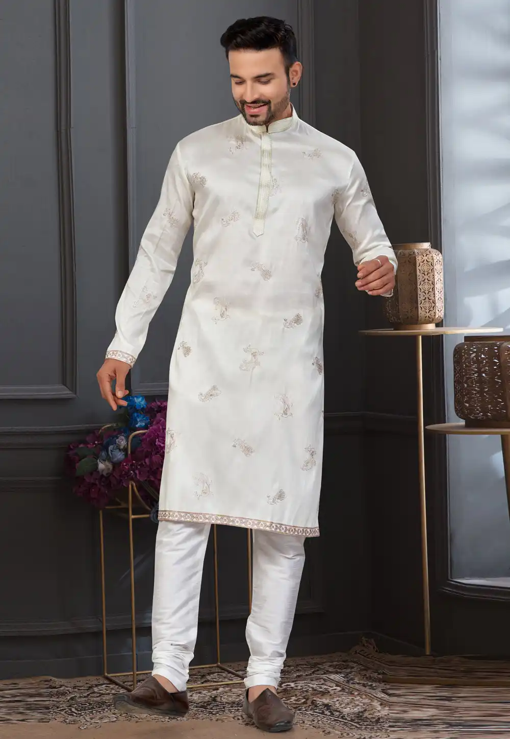 Off White Silk Kurta Pajama 322873