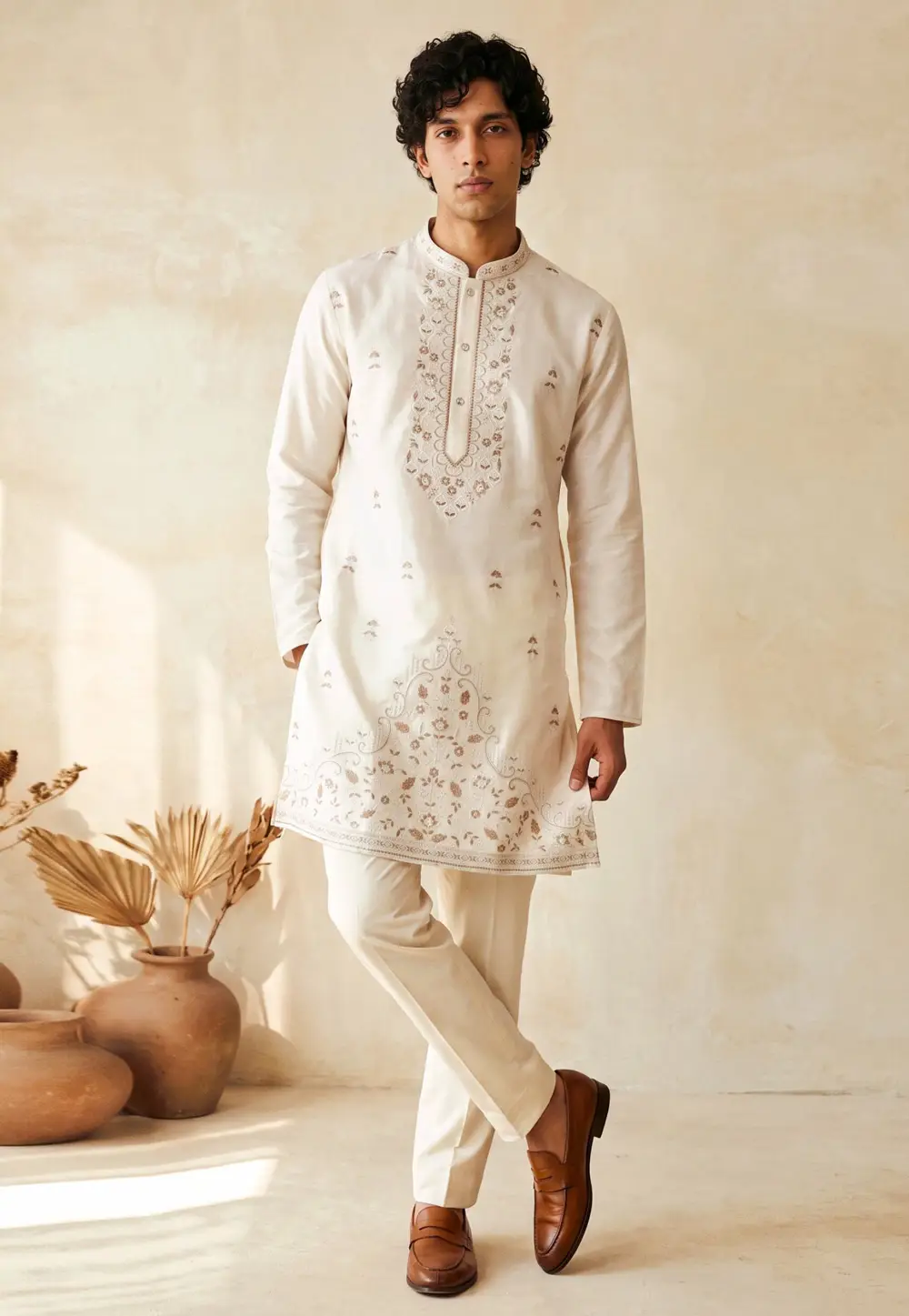 Off White Silk Kurta Pajama 336201