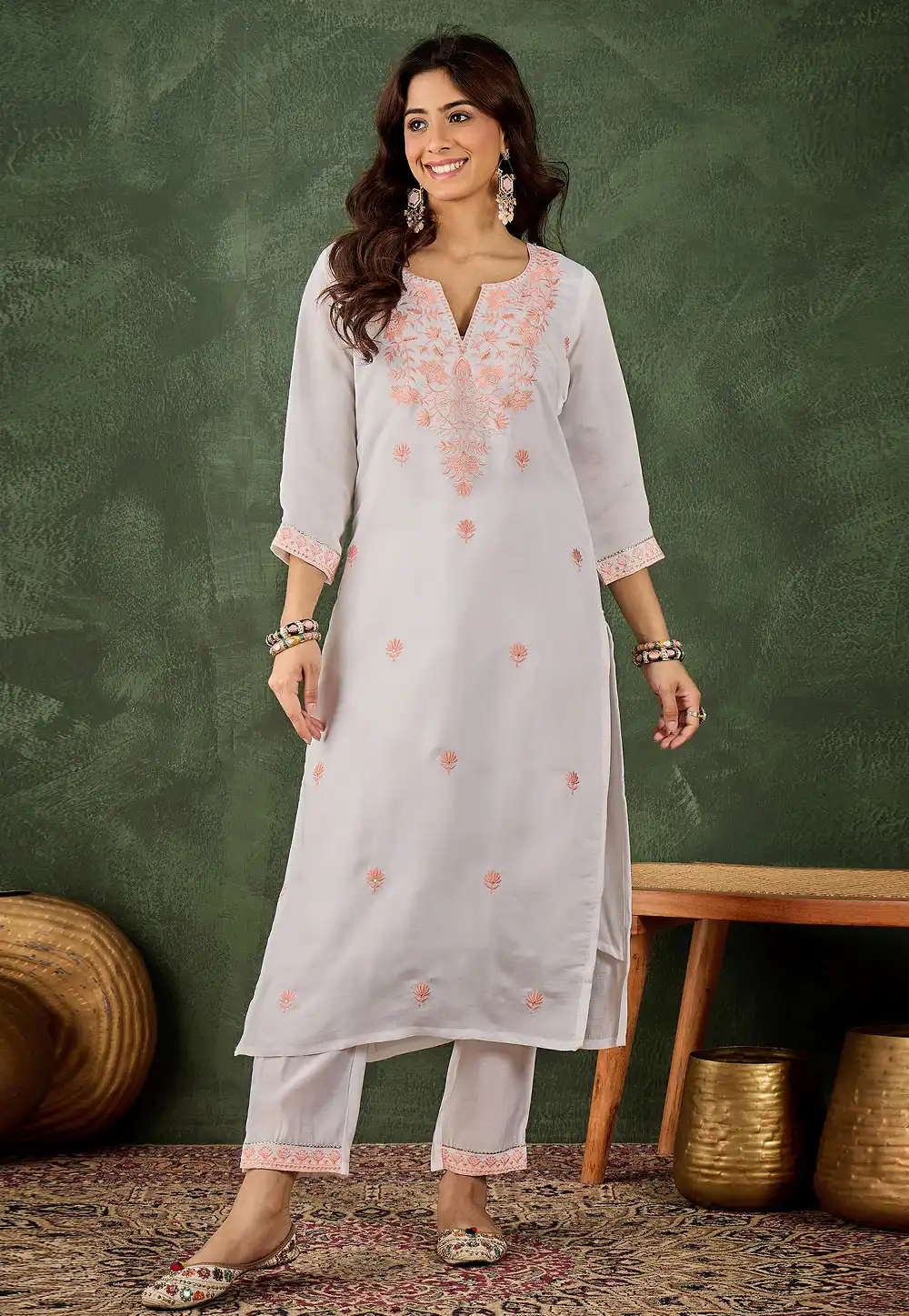 Off White Silk Kurta Set With Pant 312979