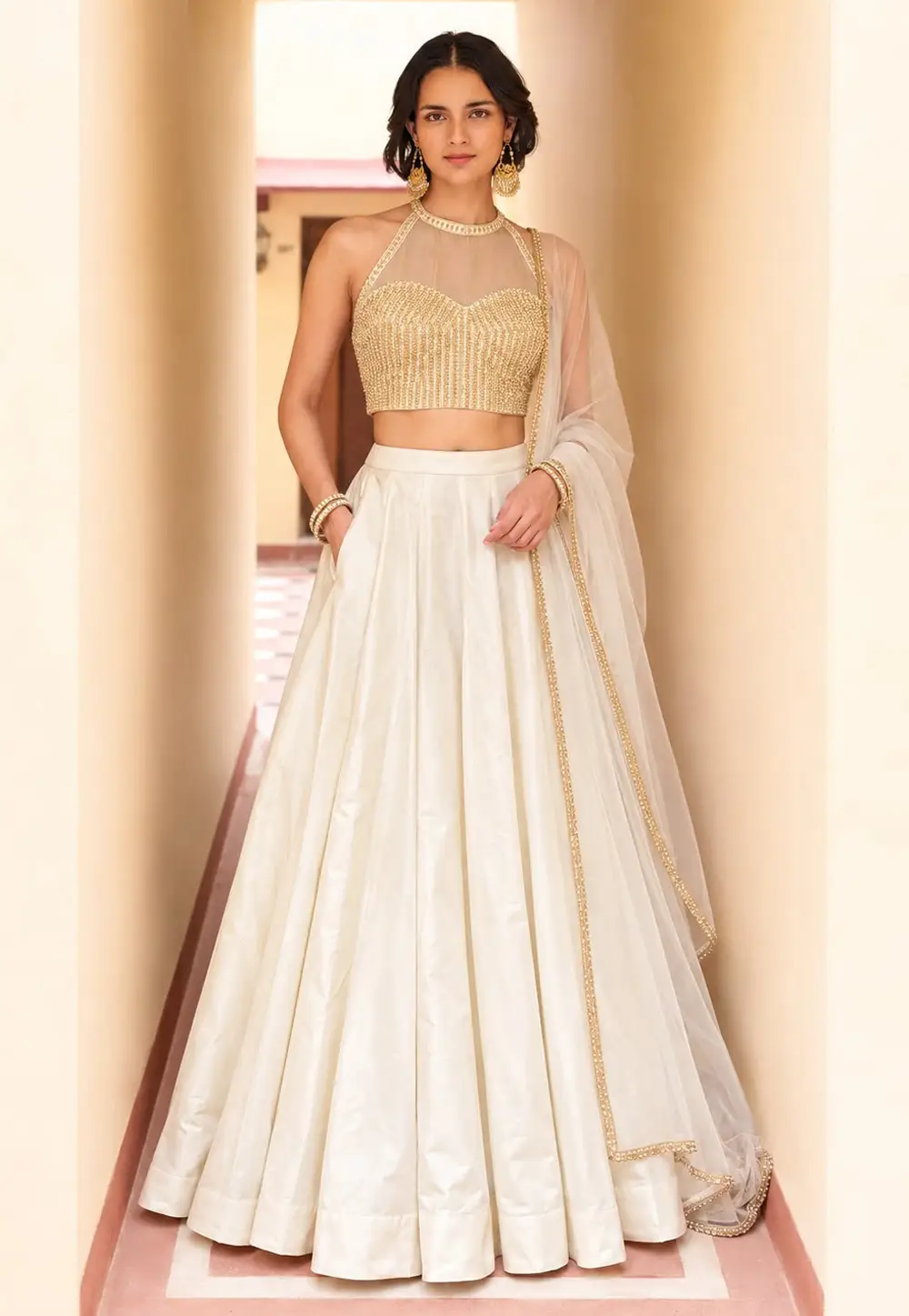 Off White Silk Lehenga Choli 336073