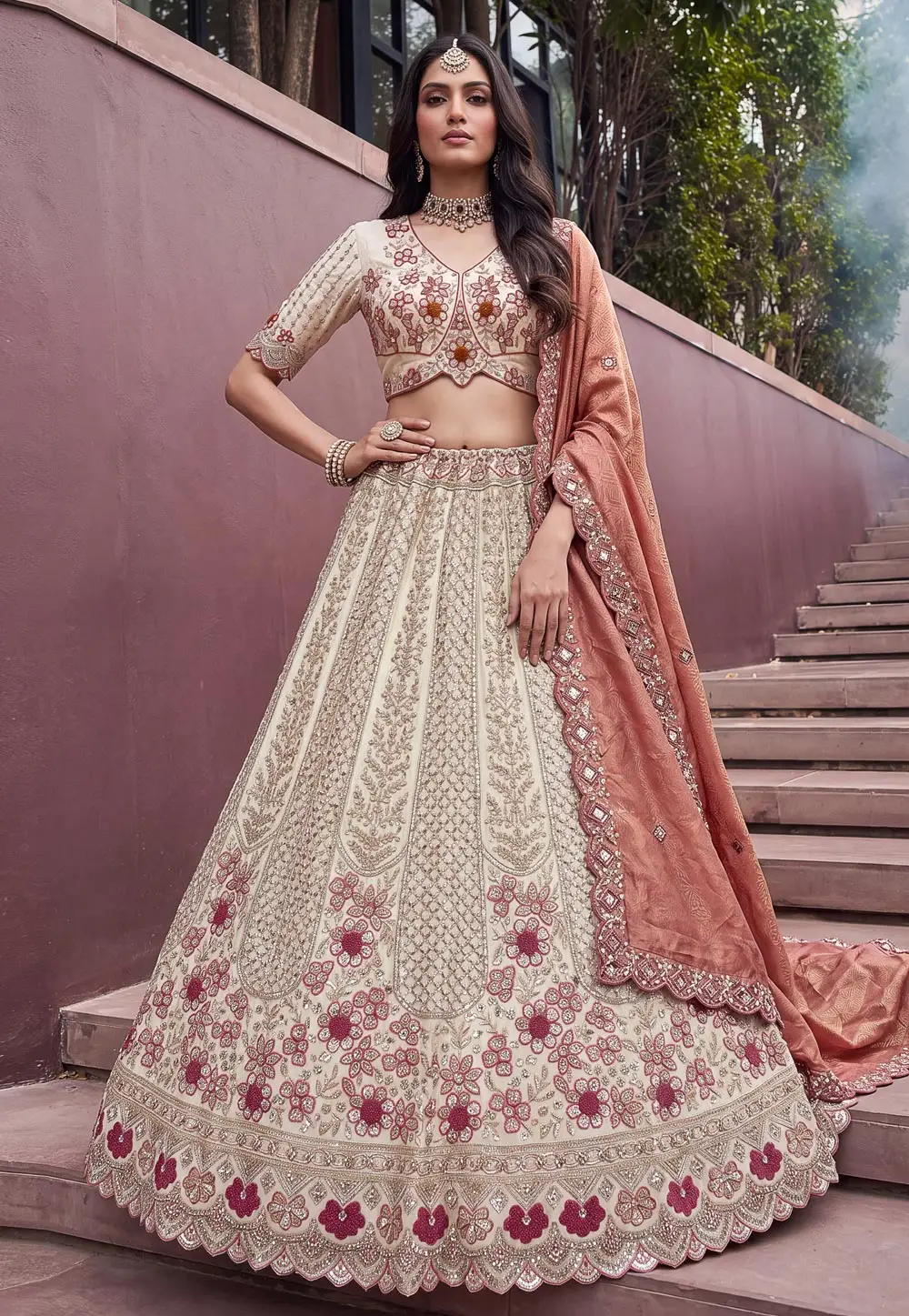 Off White Silk Lehenga Choli For Wedding 335855