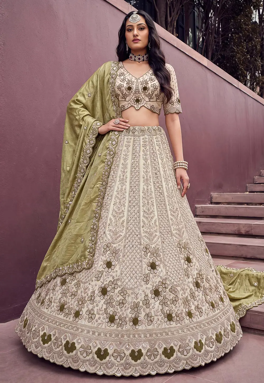 Off White Silk Lehenga Choli For Wedding 335857