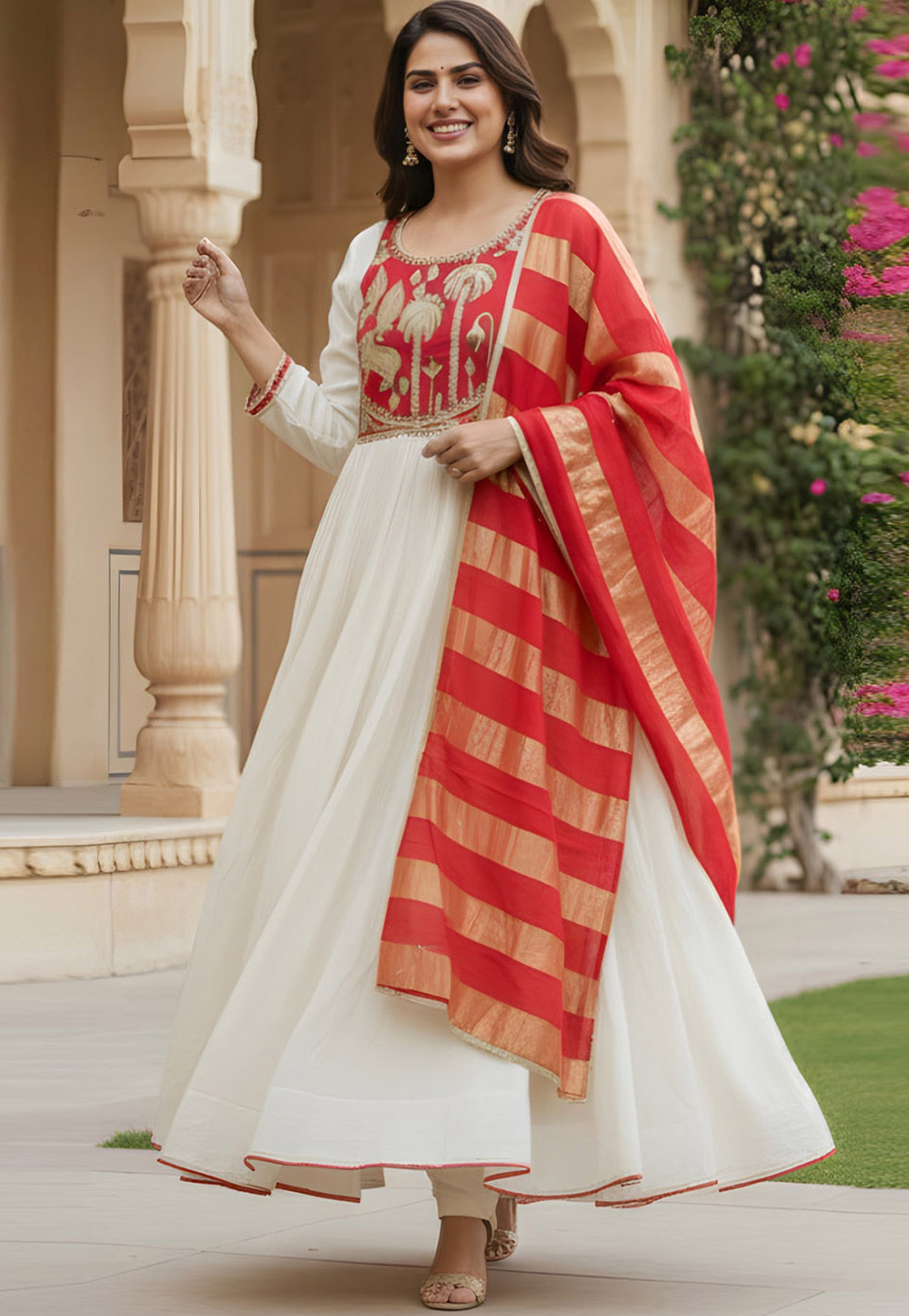 Off White Silk Readymade Anarkali Suit 328780
