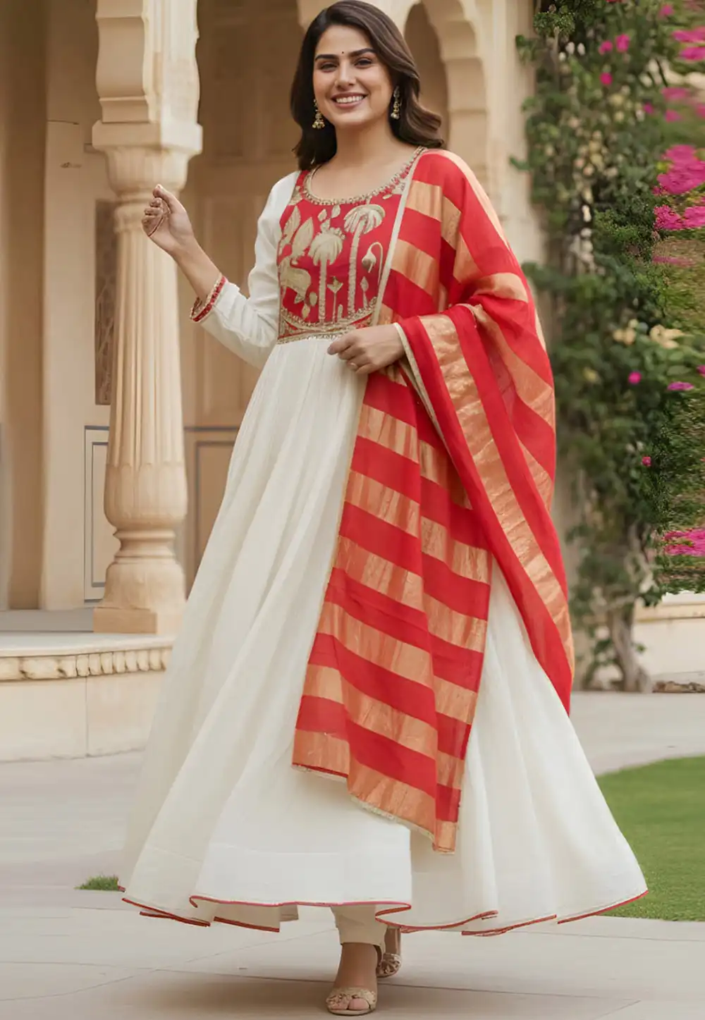 Off White Silk Readymade Anarkali Suit 328780