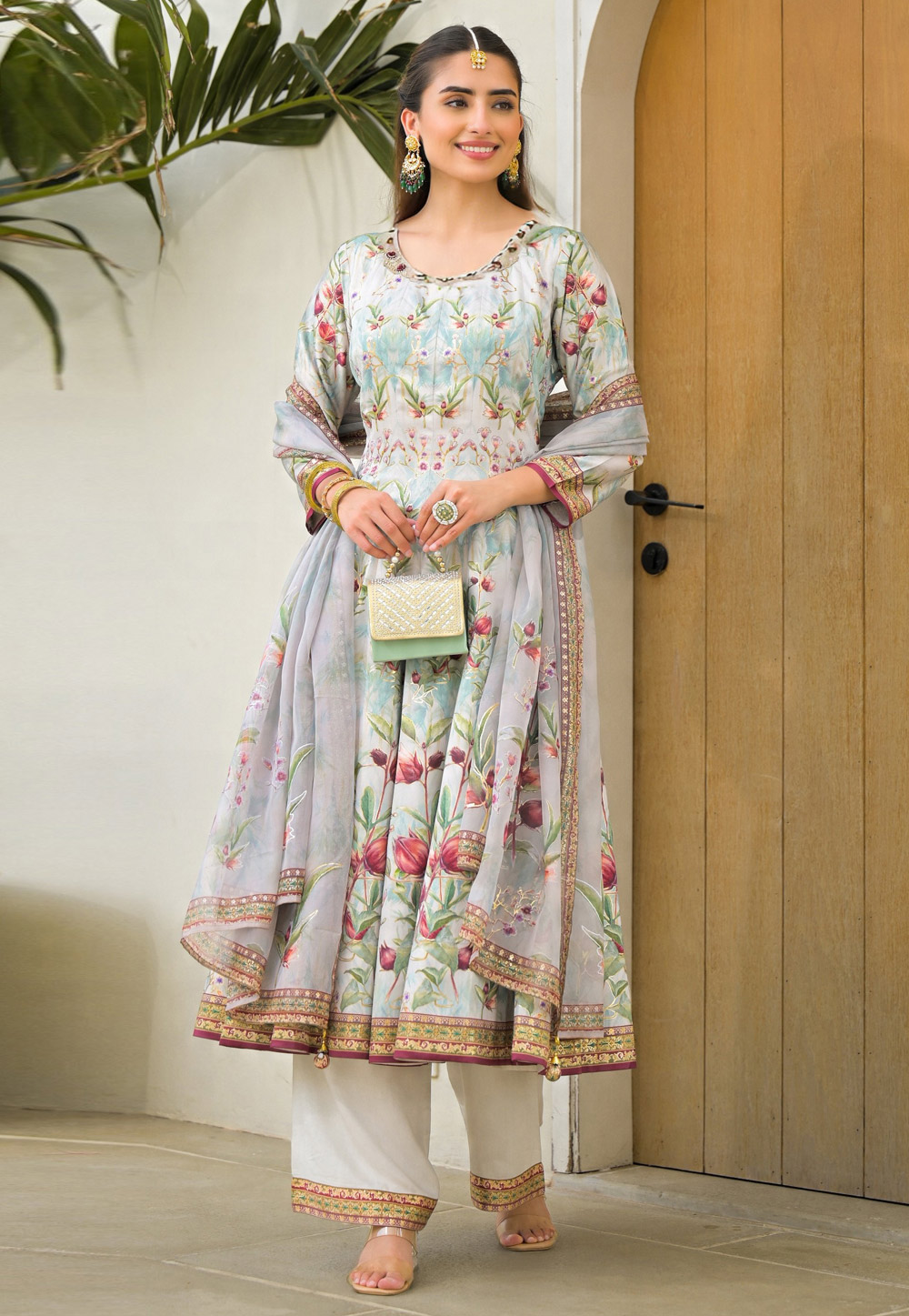 Off White Silk Readymade Anarkali Suit 322397
