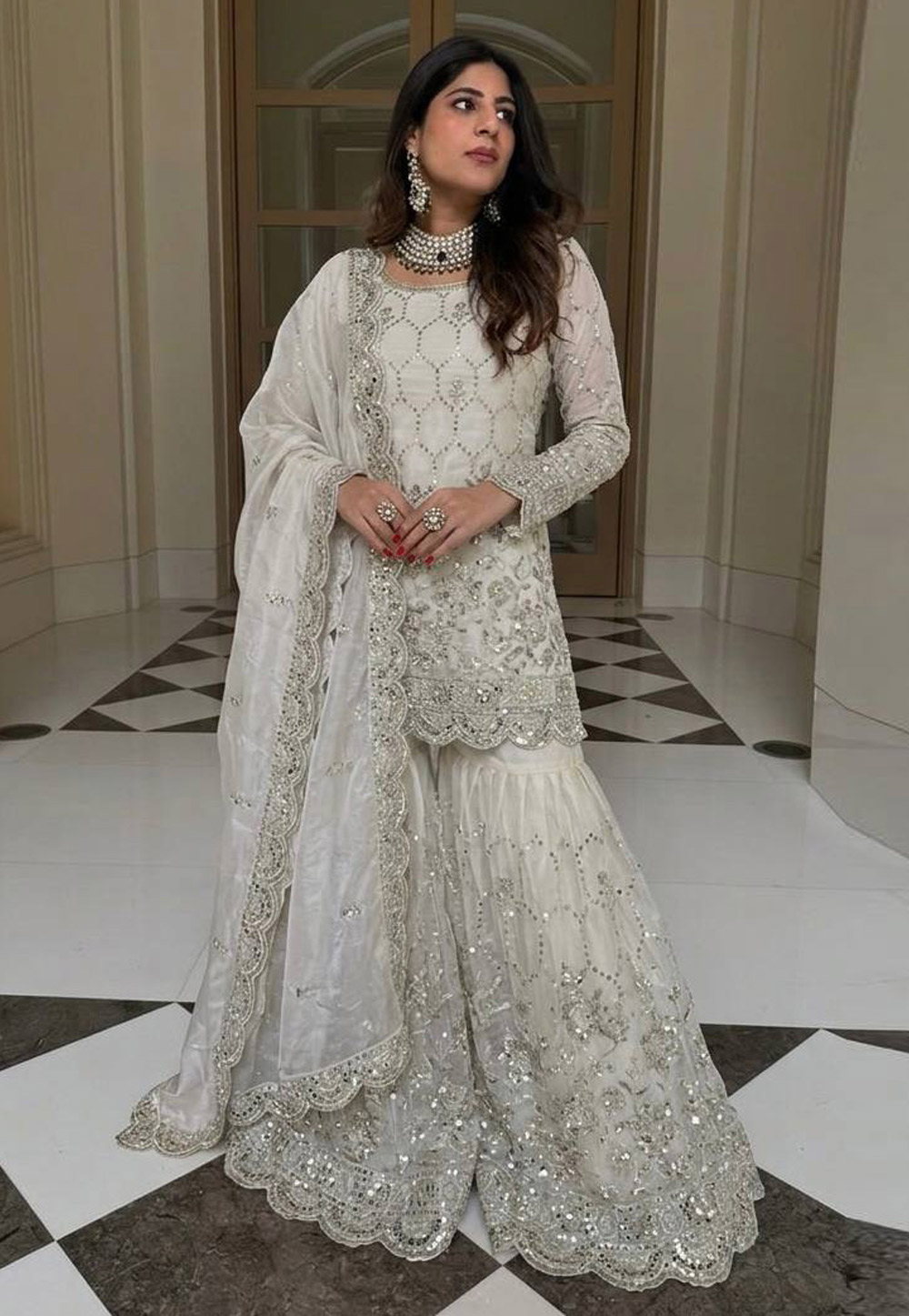 Off White Silk Readymade Gharara Suit 329685