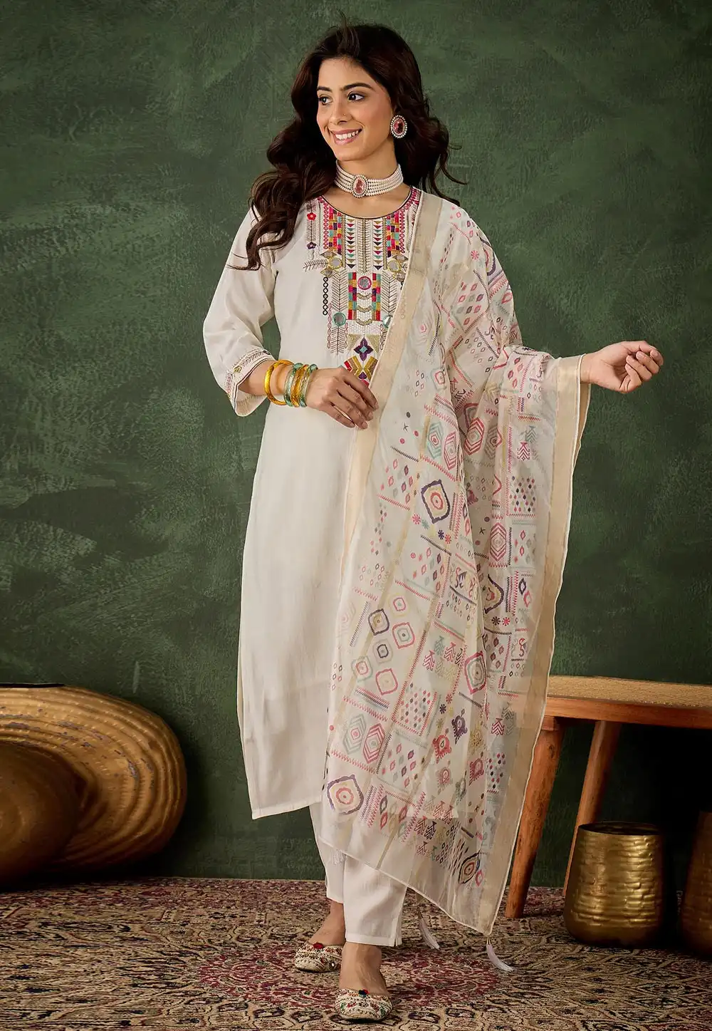 Off White Silk Readymade Pakistani Suit 313714