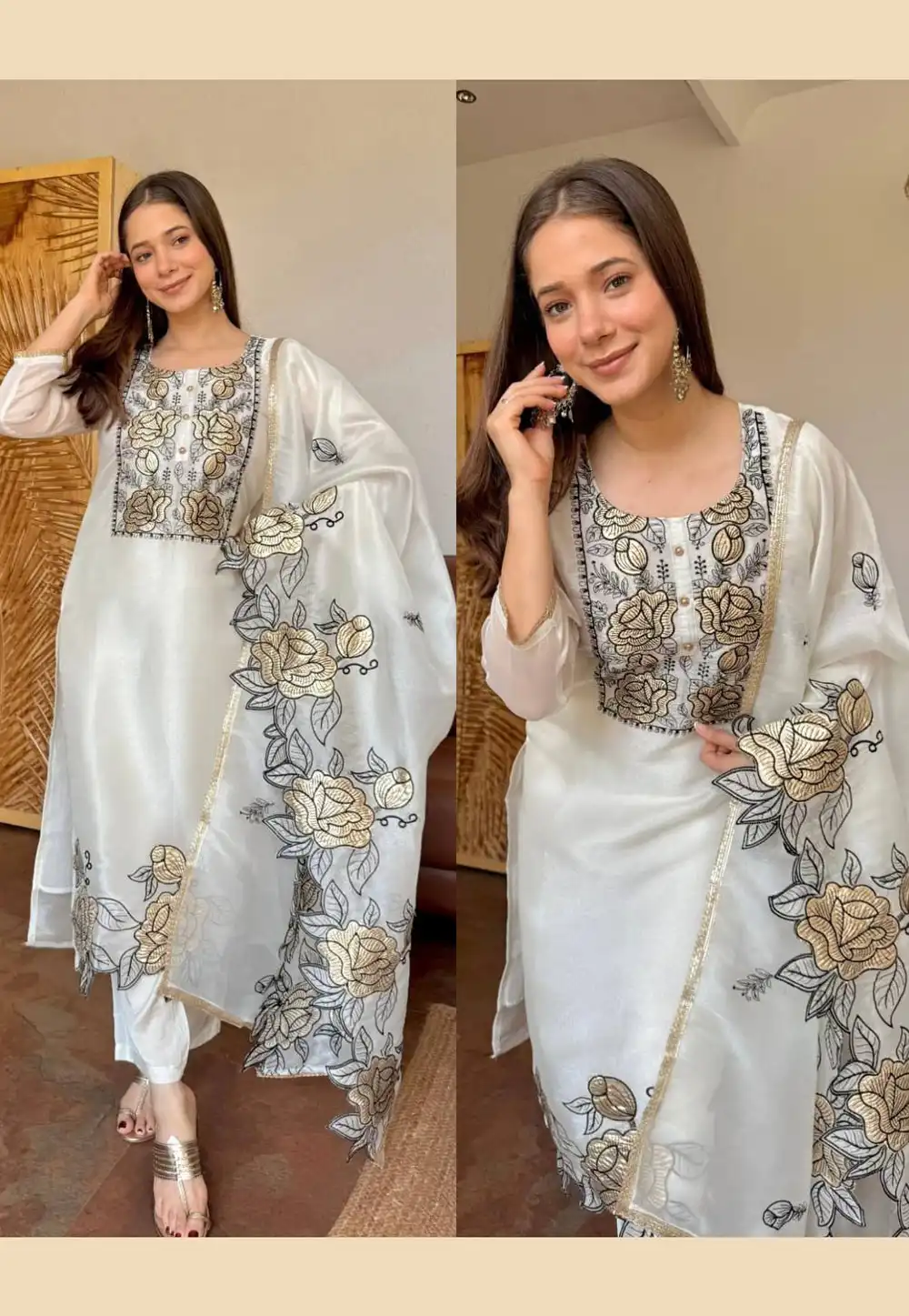 Off White Silk Readymade Pant Style Suit 328979