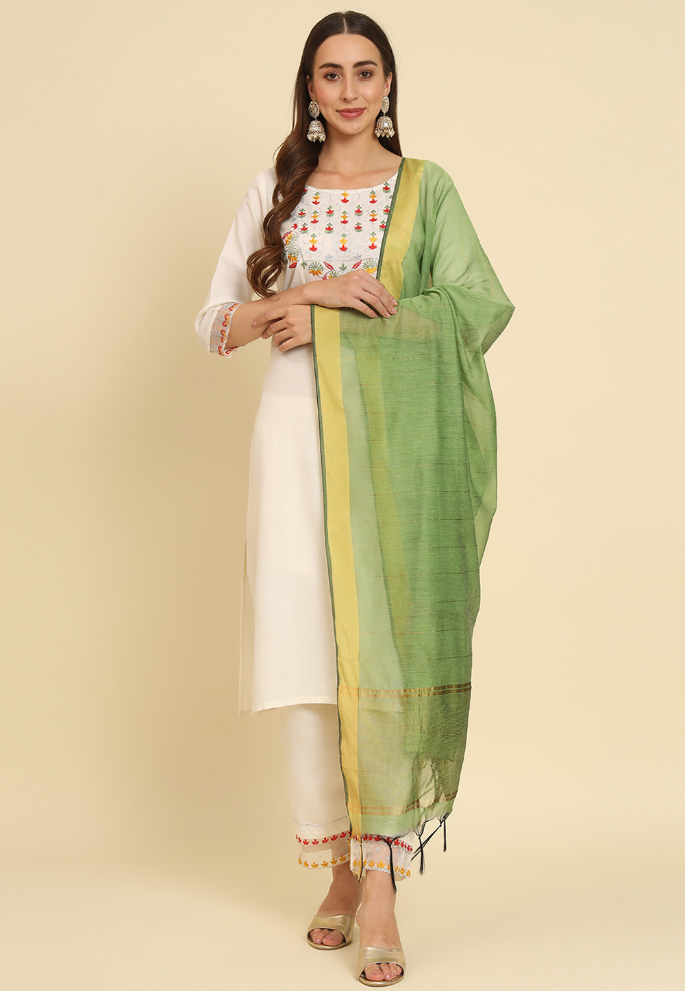 Off White Silk Readymade Pant Style Suit 310182
