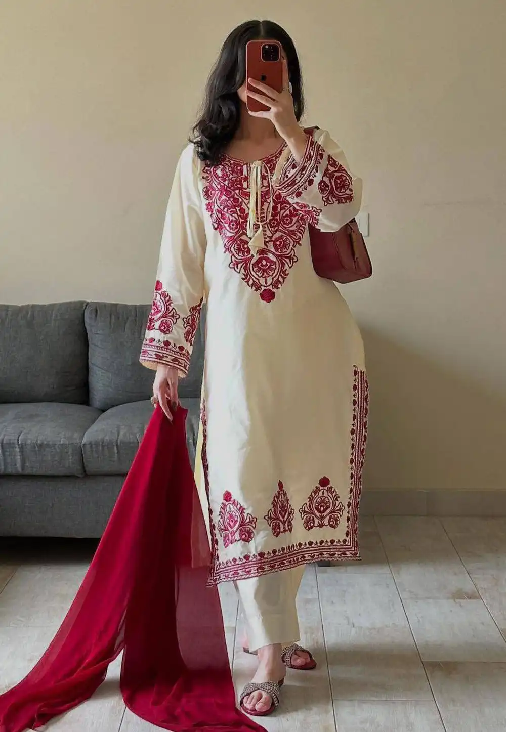 Off White Silk Readymade Pant Style Suit 326599