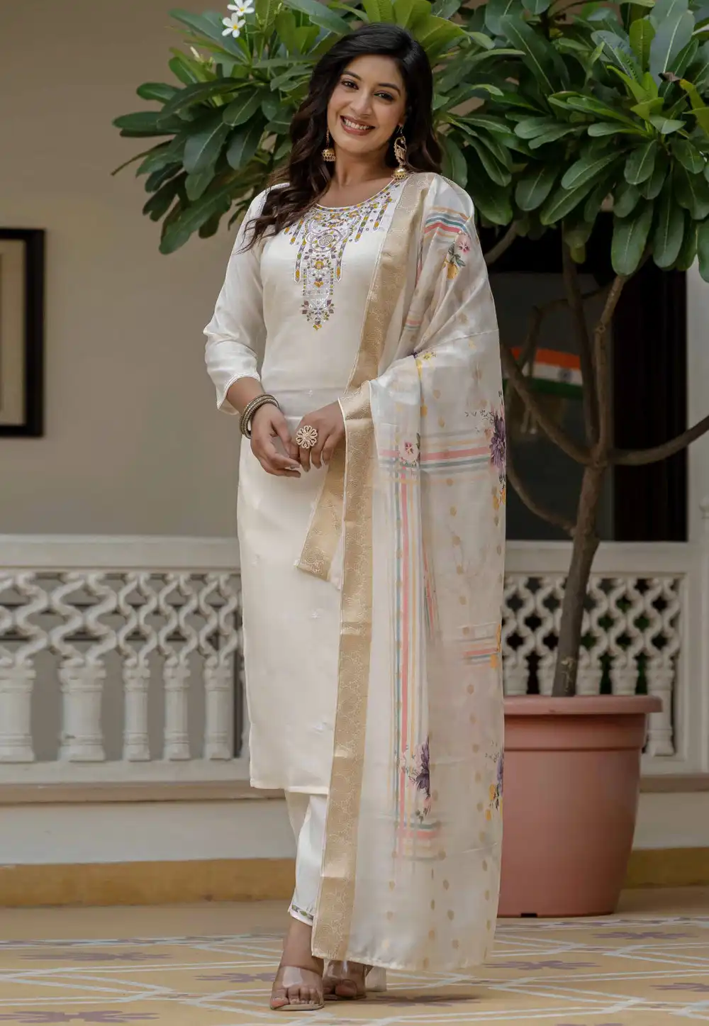 Off White Silk Readymade Pant Style Suit 317050