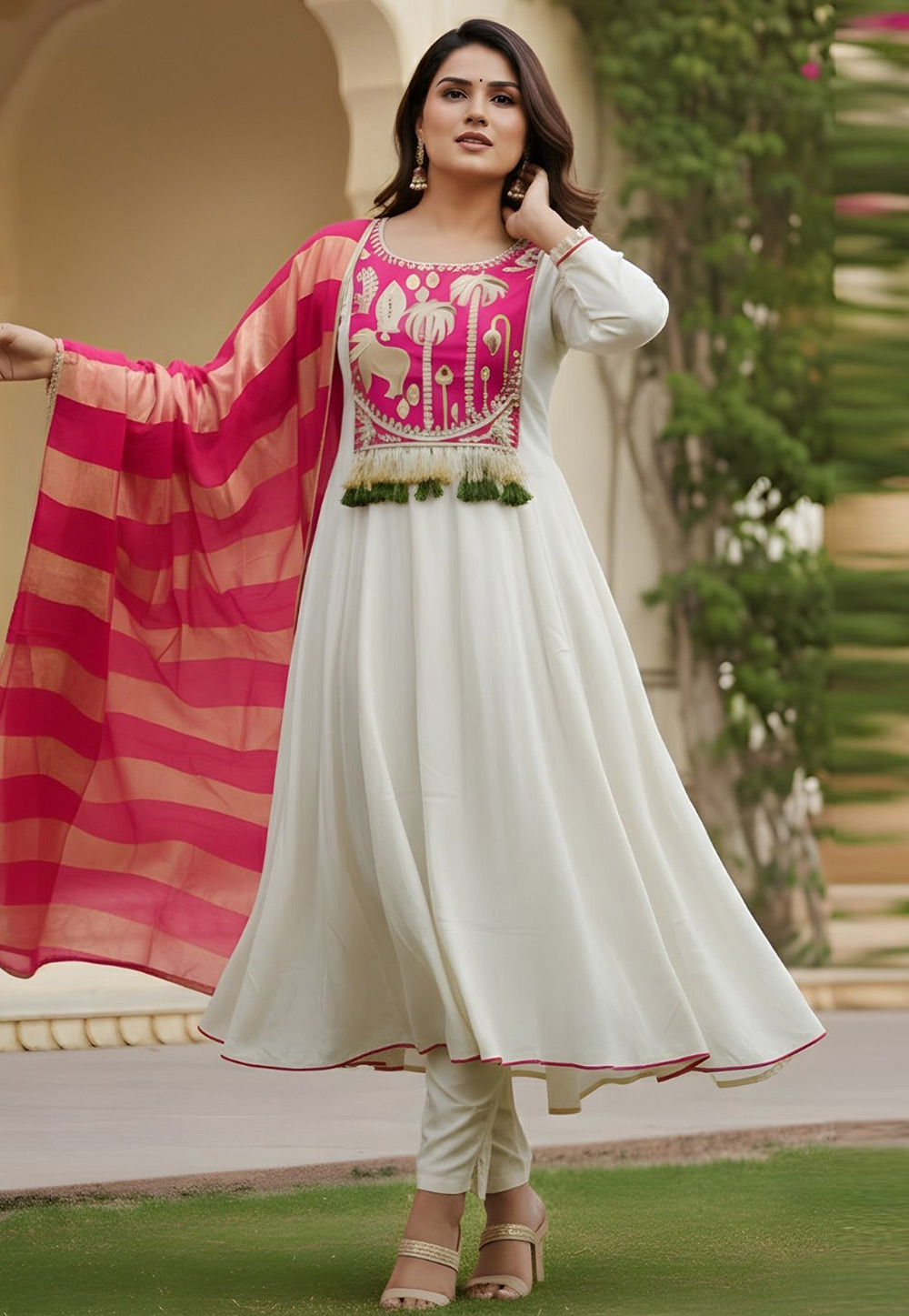Off White Silk Readymade Pant Style Suit 328781