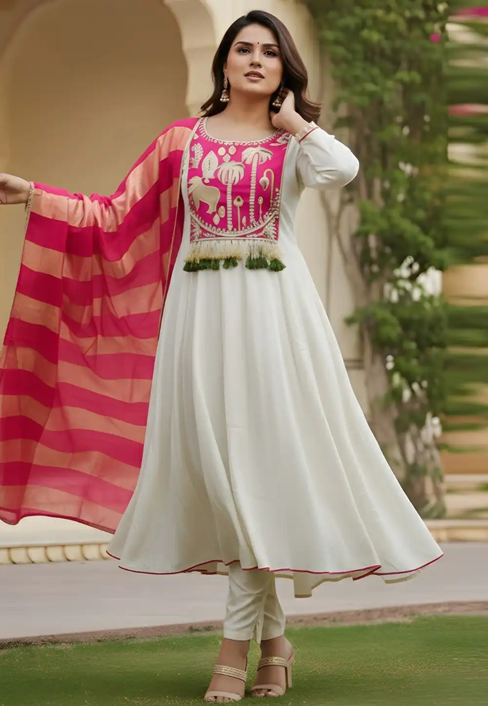 Off White Silk Readymade Pant Style Suit 328781