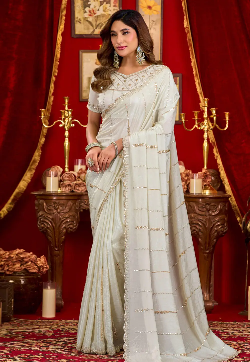 Off White Silk Saree With Blouse 334656