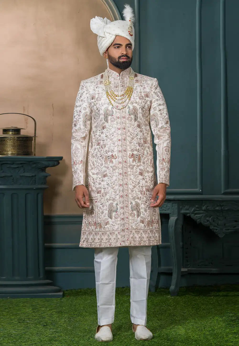 Off White Silk Sherwani 315282