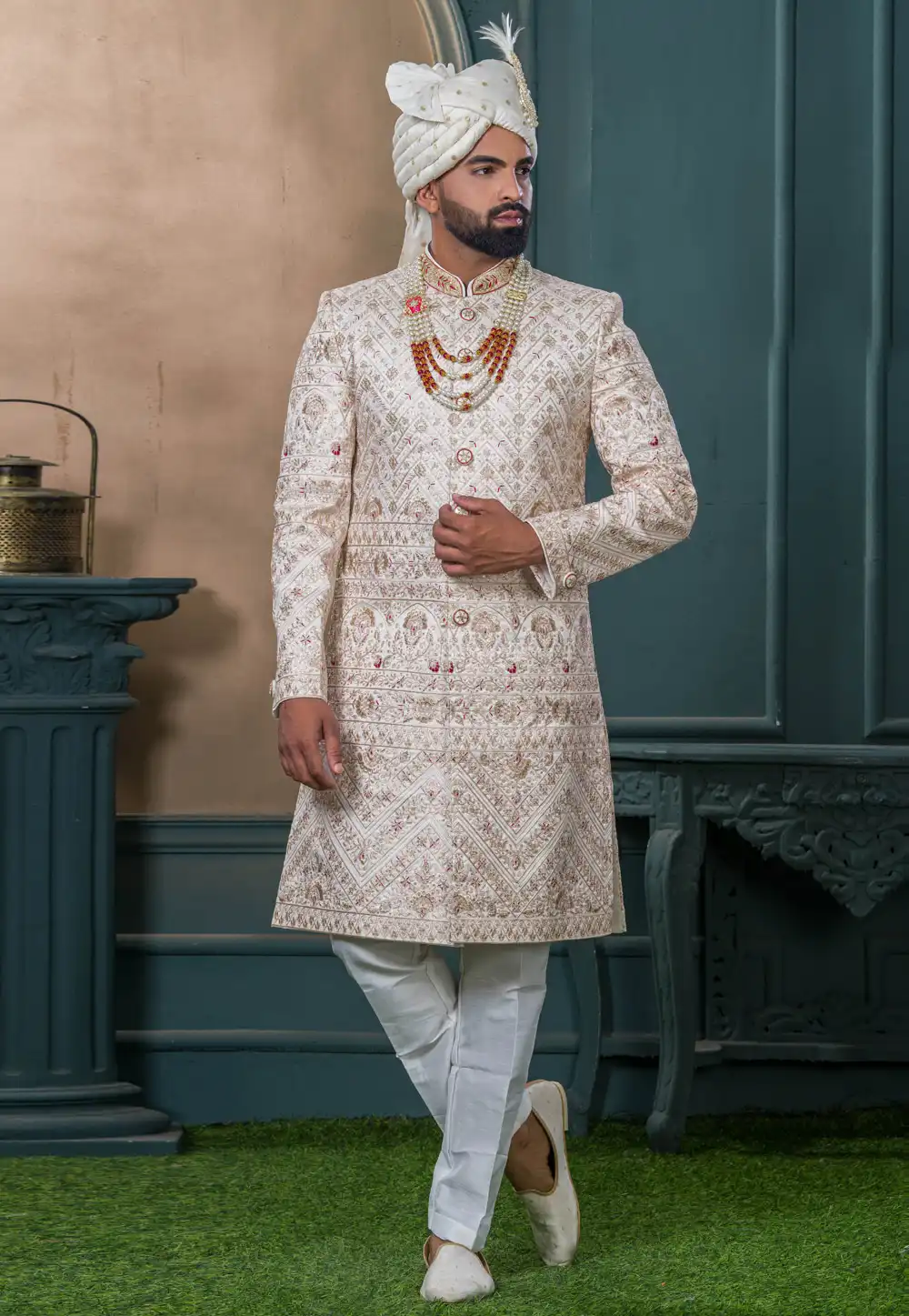 Off White Silk Sherwani 315306