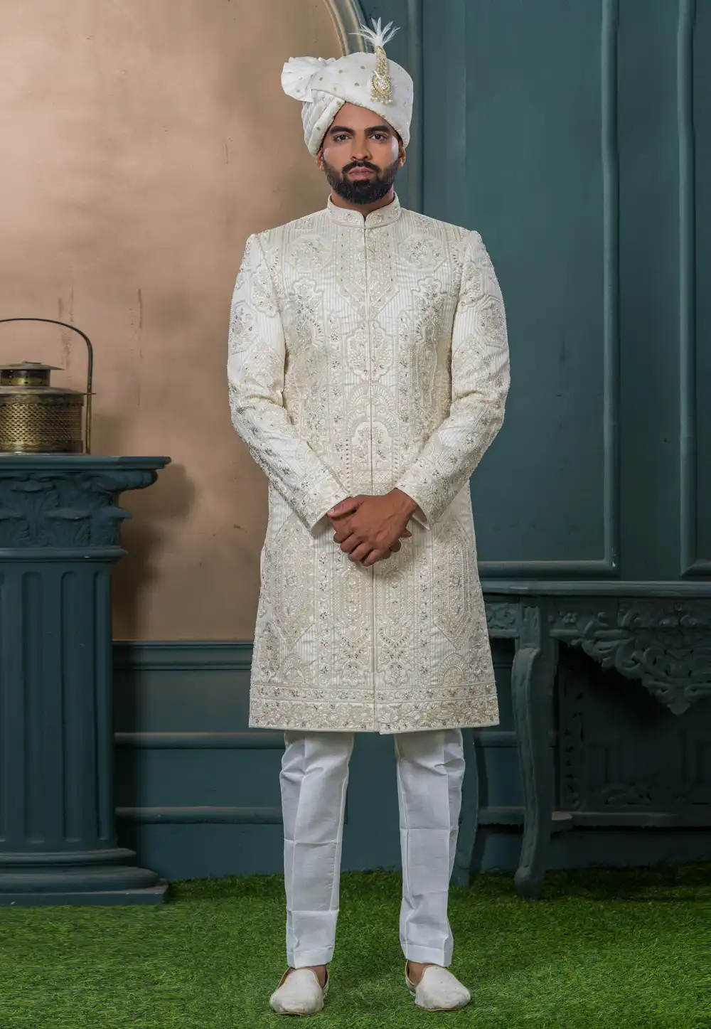 Off White Silk Sherwani 315308