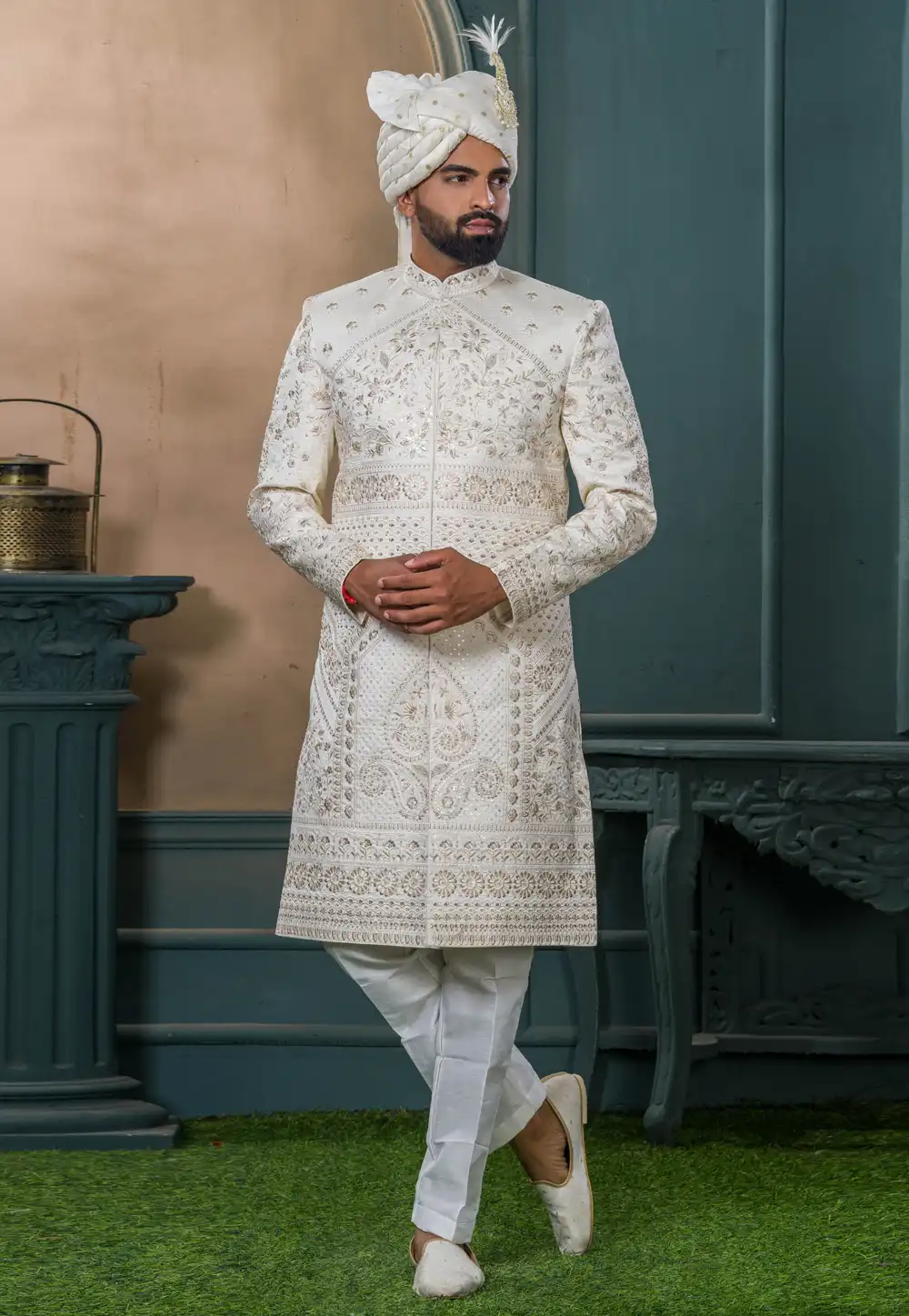 Off White Silk Sherwani 315313