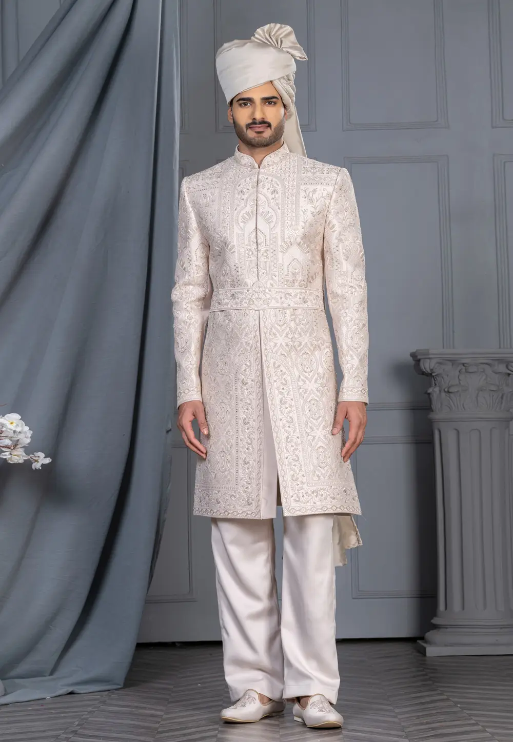 Off White Silk Sherwani 336561