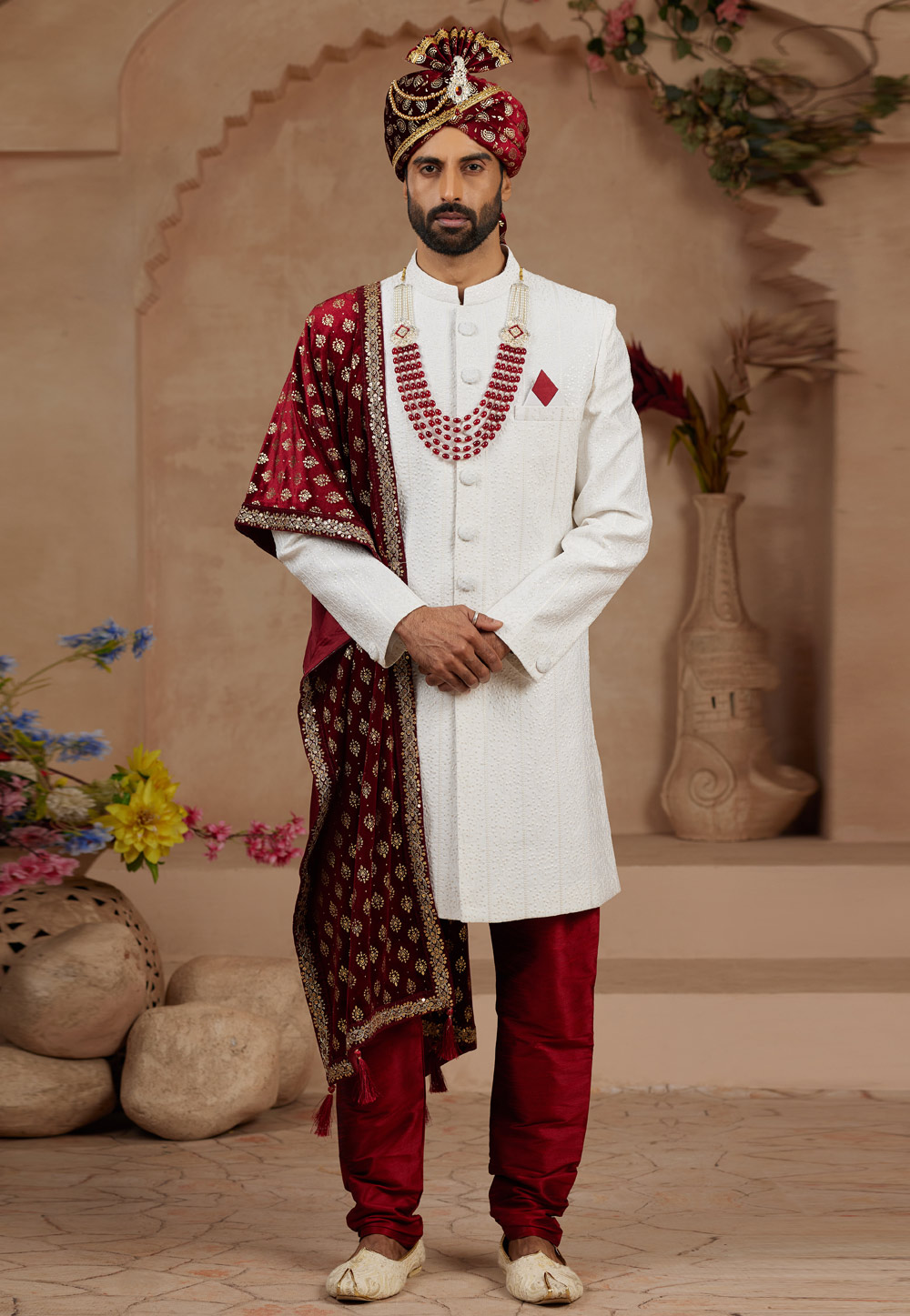 Off White Silk Sherwani 306736