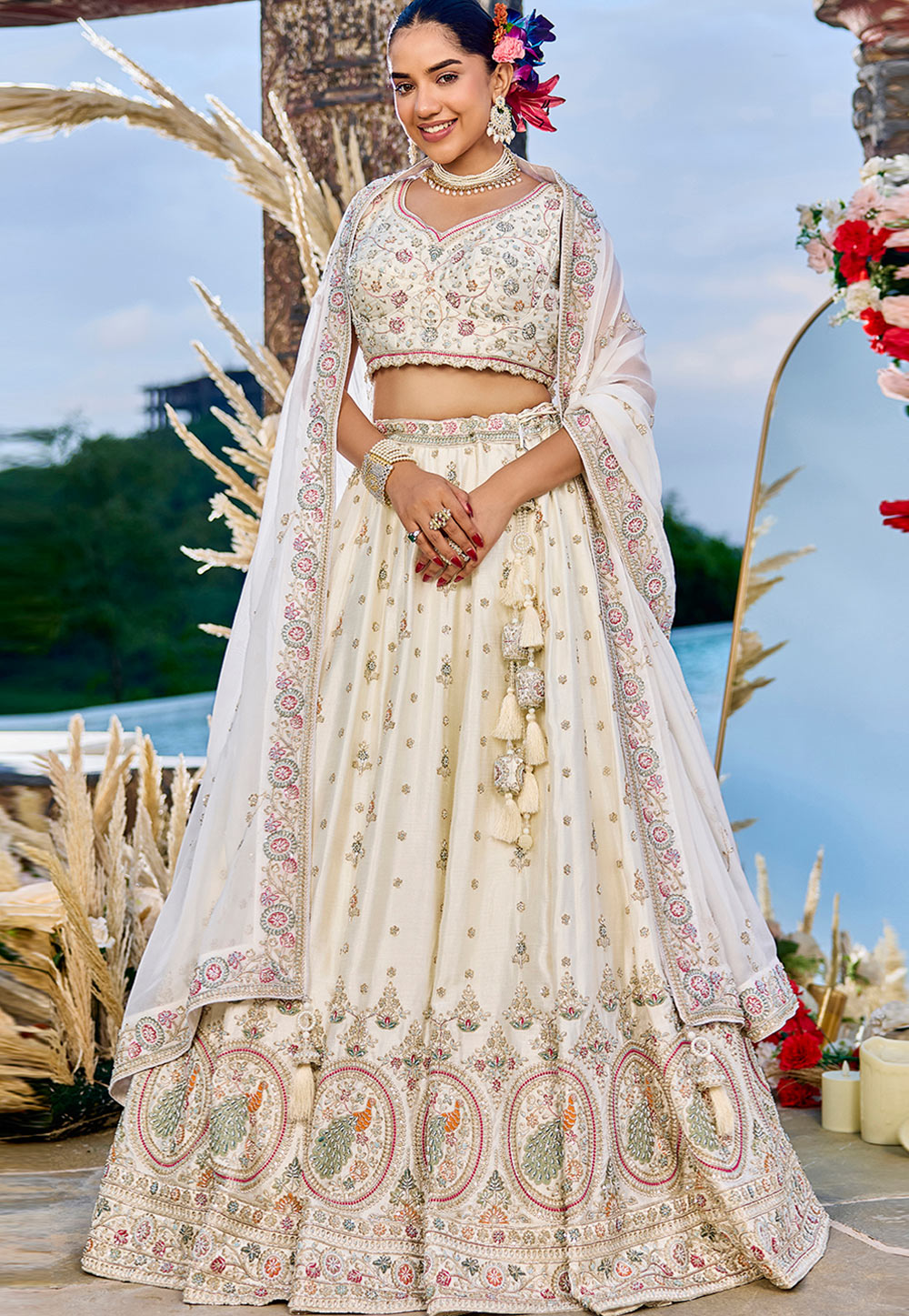 Off White Silk Wedding Lehenga Choli 319387