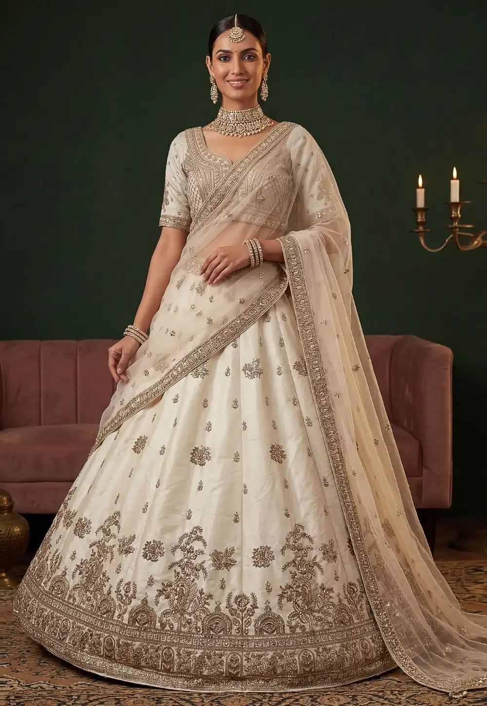 Off White Silk Wedding Lehenga Choli 328234