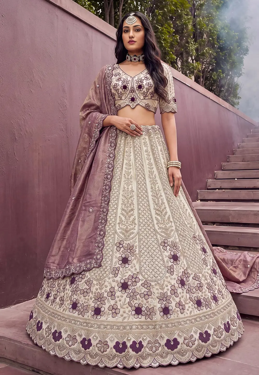 Off White Silk Wedding Lehenga Choli 335856