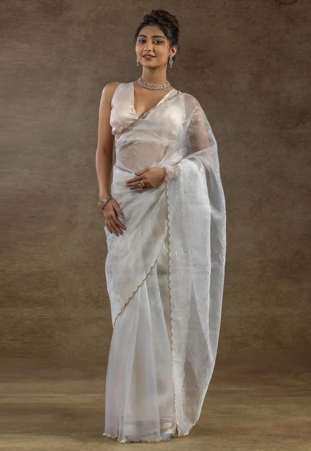 Off White Tissue Saree With Blouse 309368